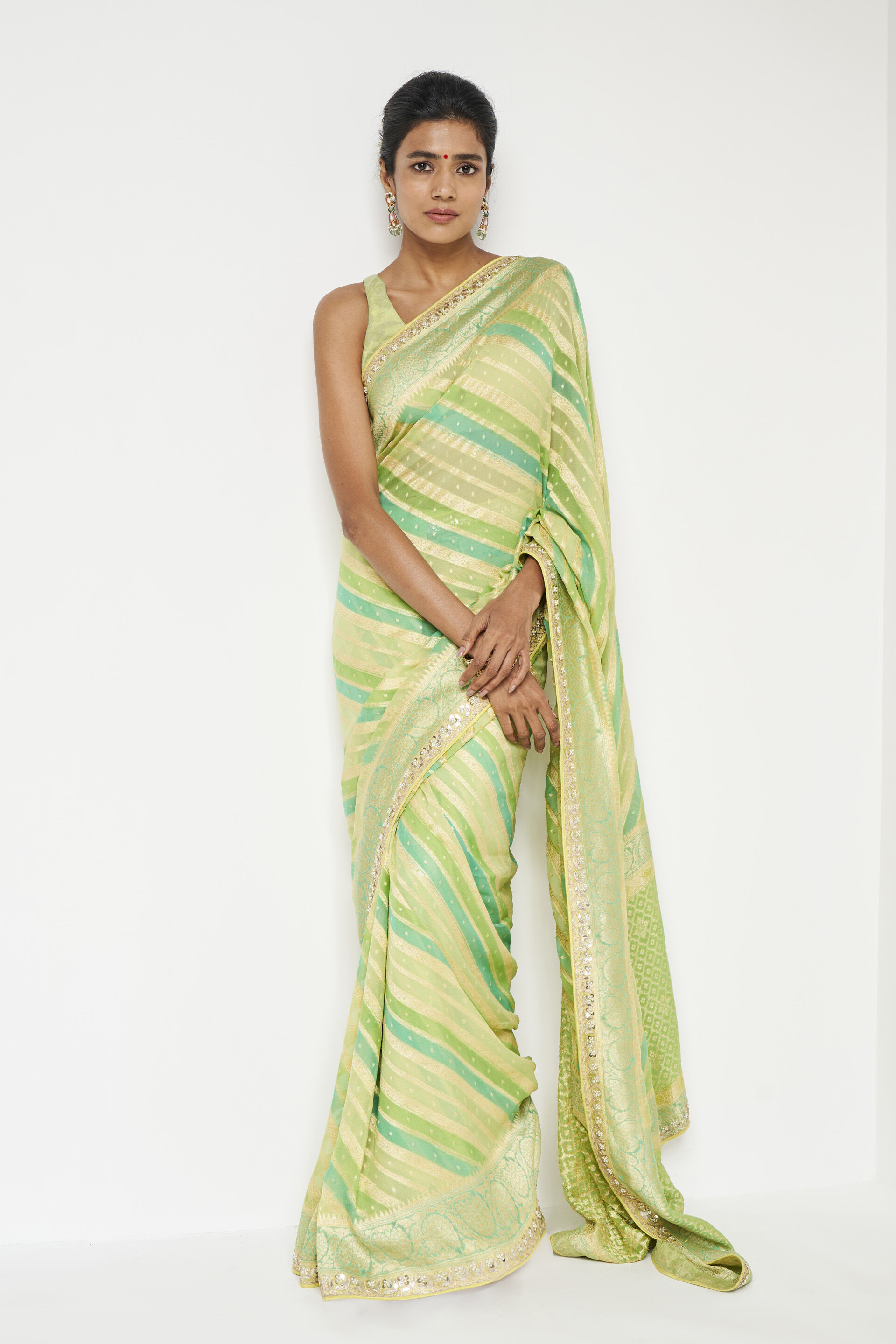Aheli Benarasi Saree - Lime, Lime, image 1
