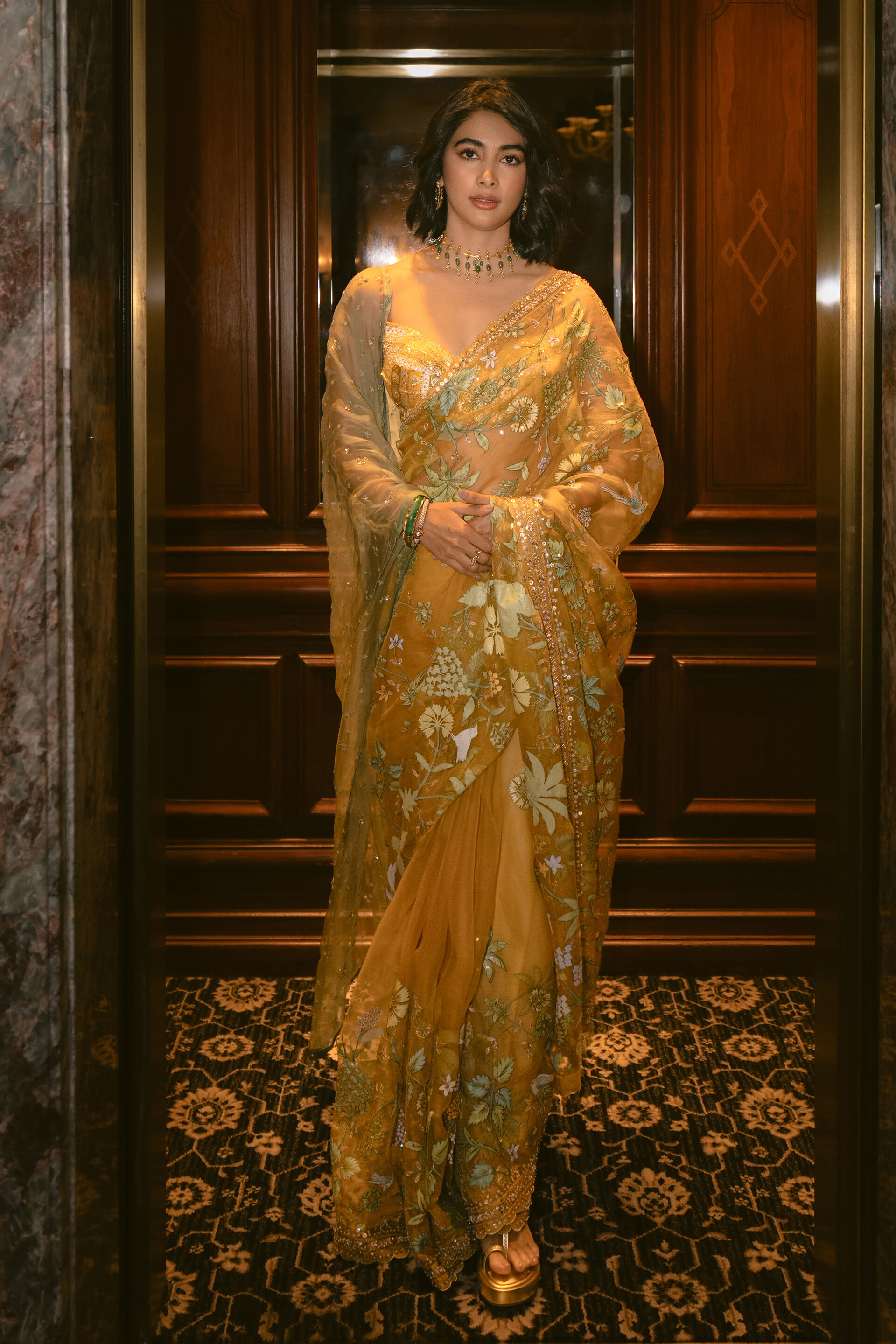 Nisarga Hand-painted Pichhwai Silk Saree - Mustard, , image 4
