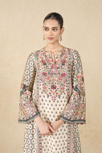 Sahra Printed Silk Kaftan, Ivory, image 4