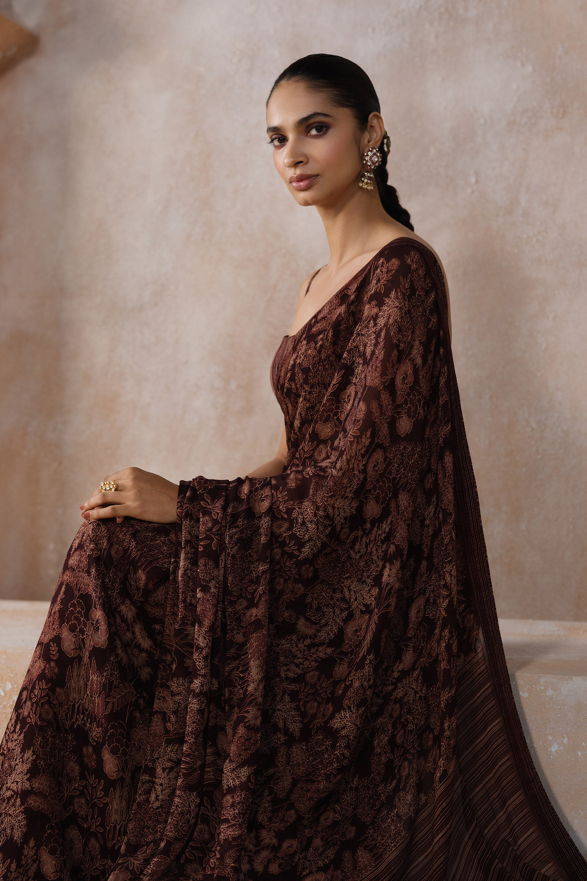 Onerva Chiffon Saree, Wine, image 4