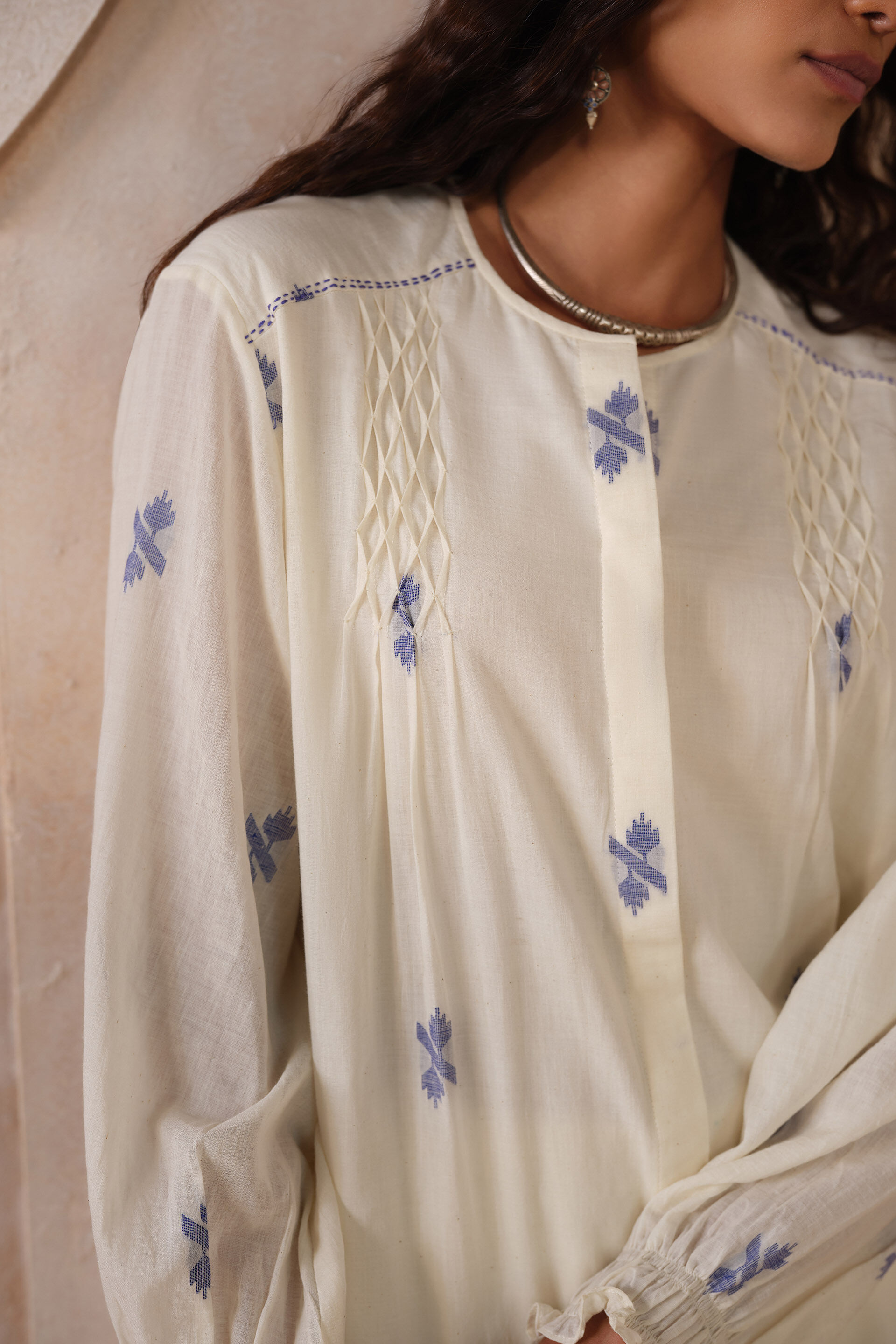 Frodo Handwoven Jamdani Kurta Set - Ivory, Ivory, image 4
