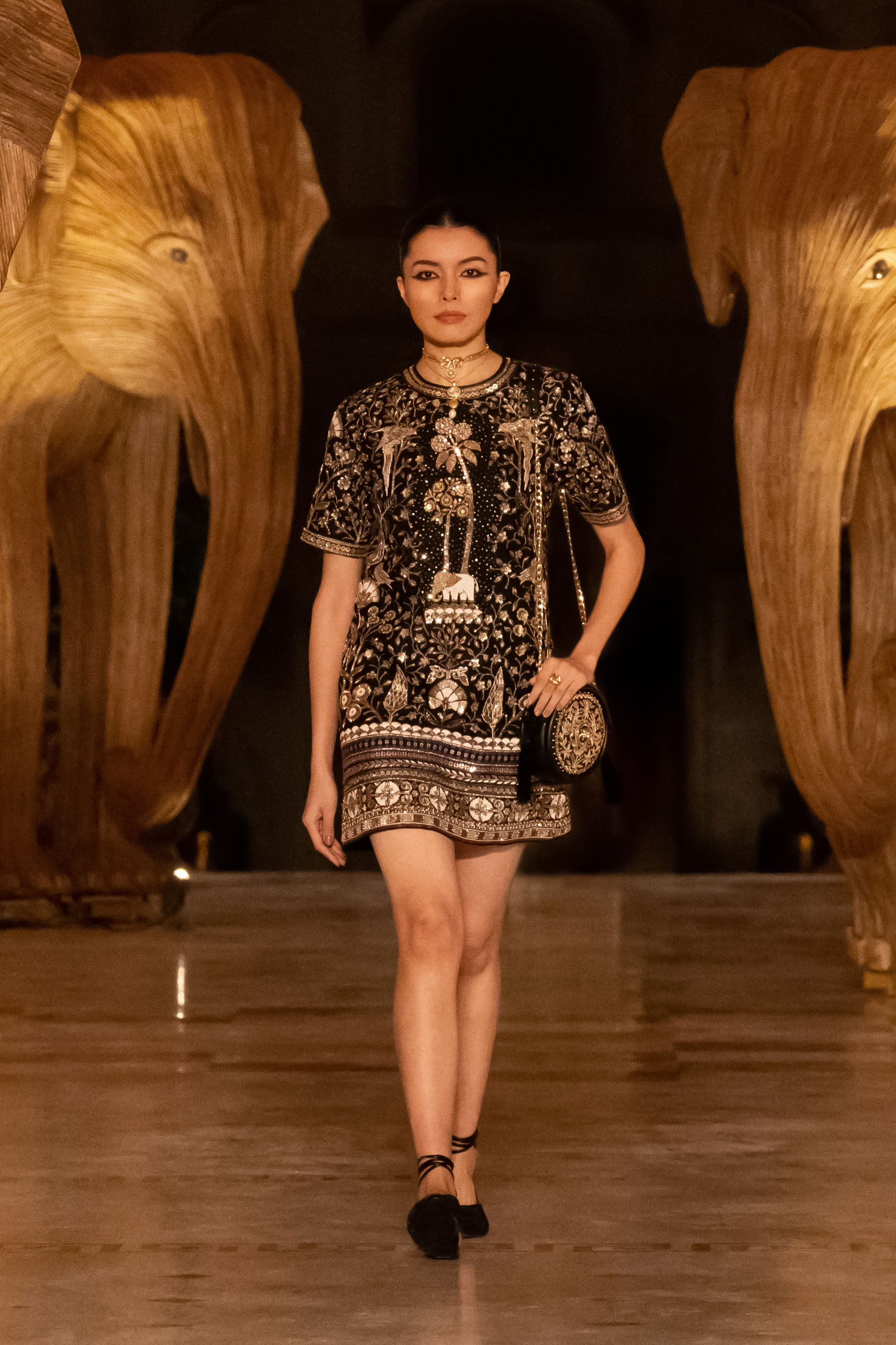 Harmony Of The Forest Embroidered Zardozi Silk Dress - Black