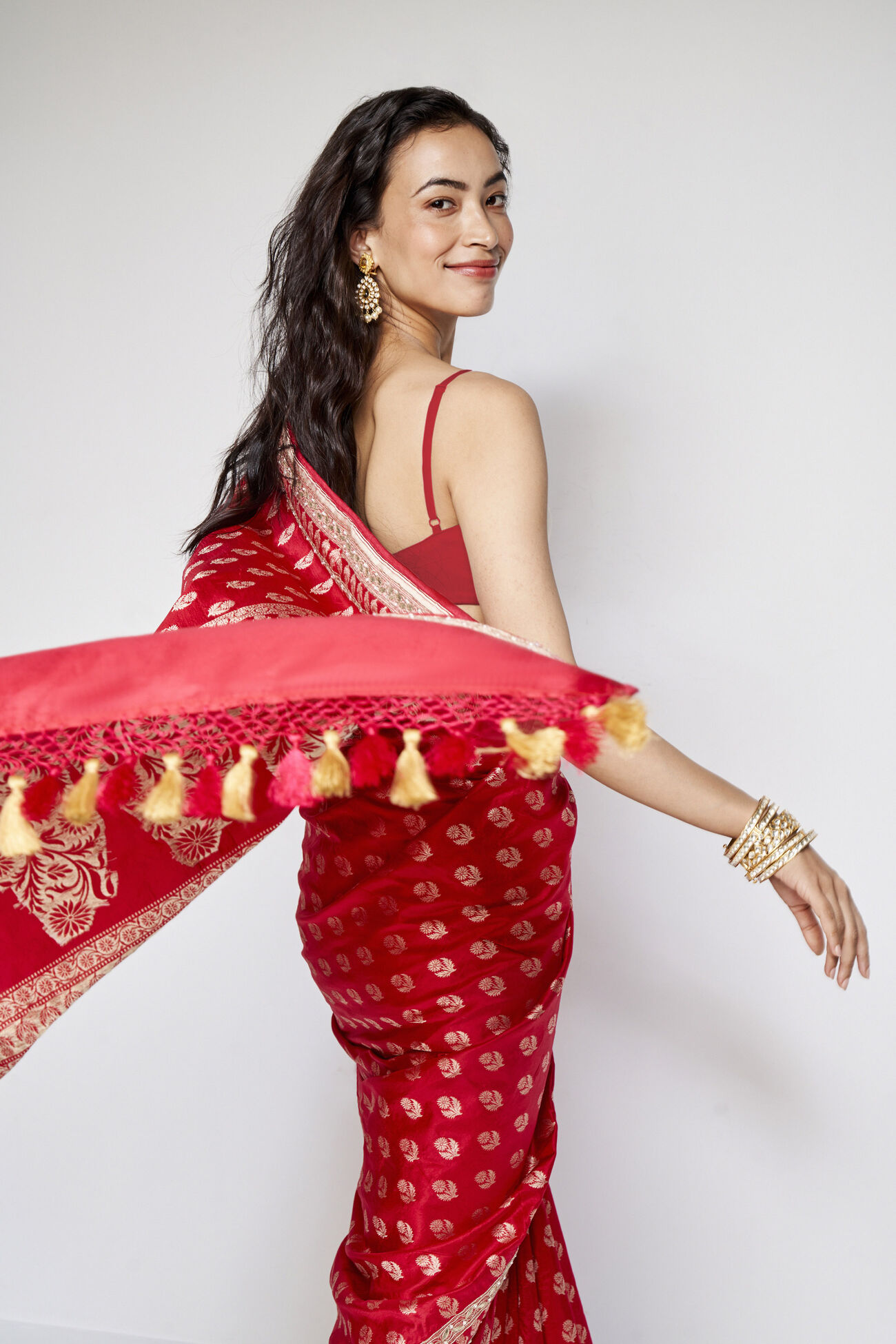 Shalena Benarasi Silk Embroidered Saree - Red, Red, image 6