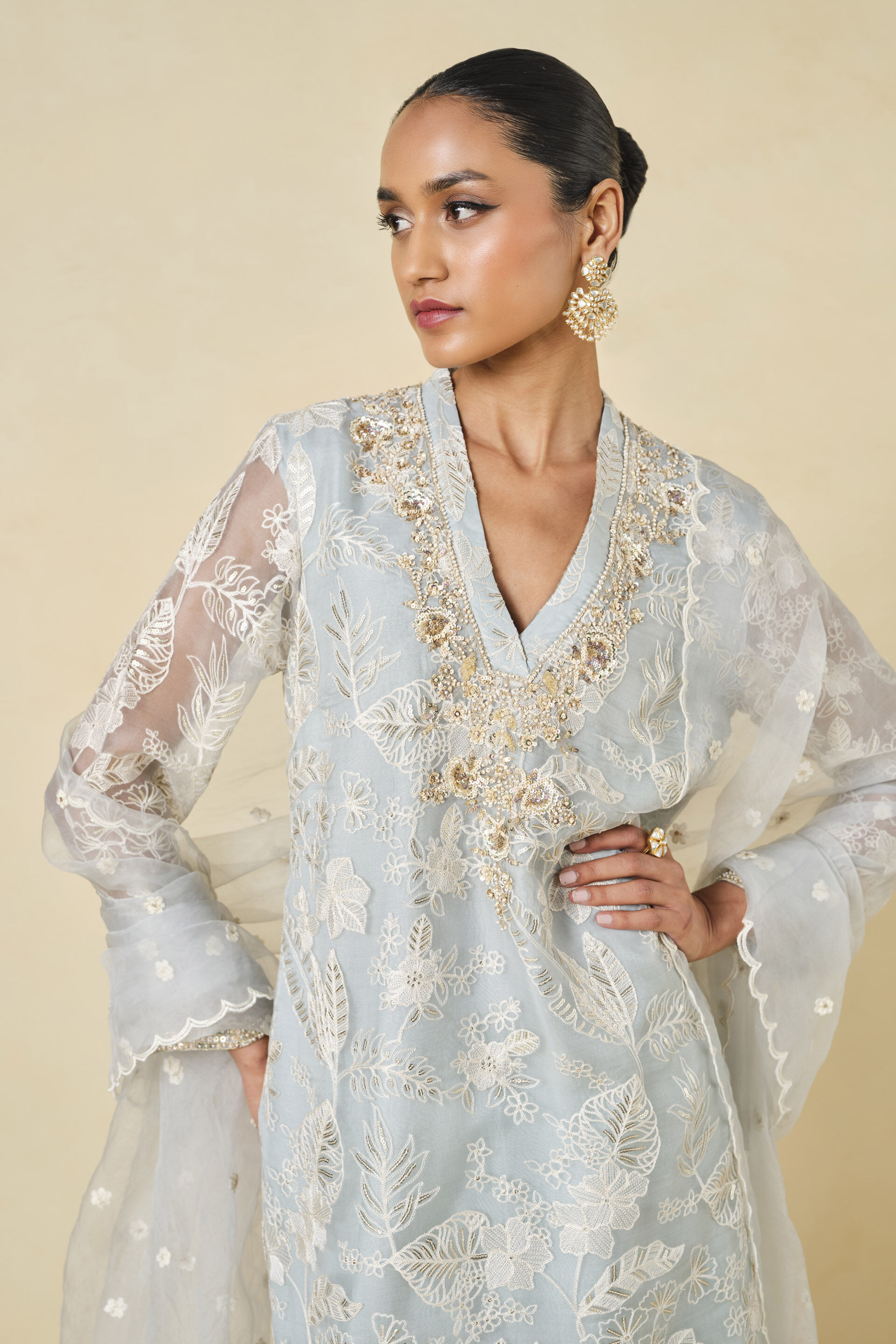 Samandar Embroidered Suit Set - Powder Blue, Powder Blue, image 5