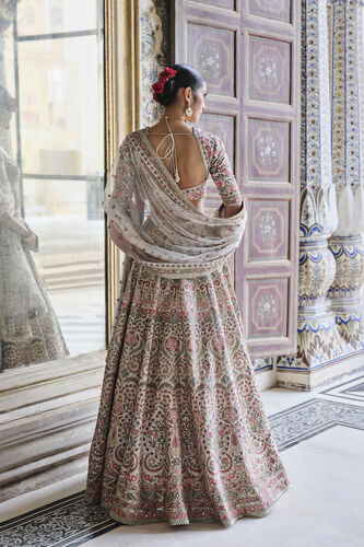 Tridha Embroidered Zardozi Silk Lehenga Set - Cream, Cream, image 2