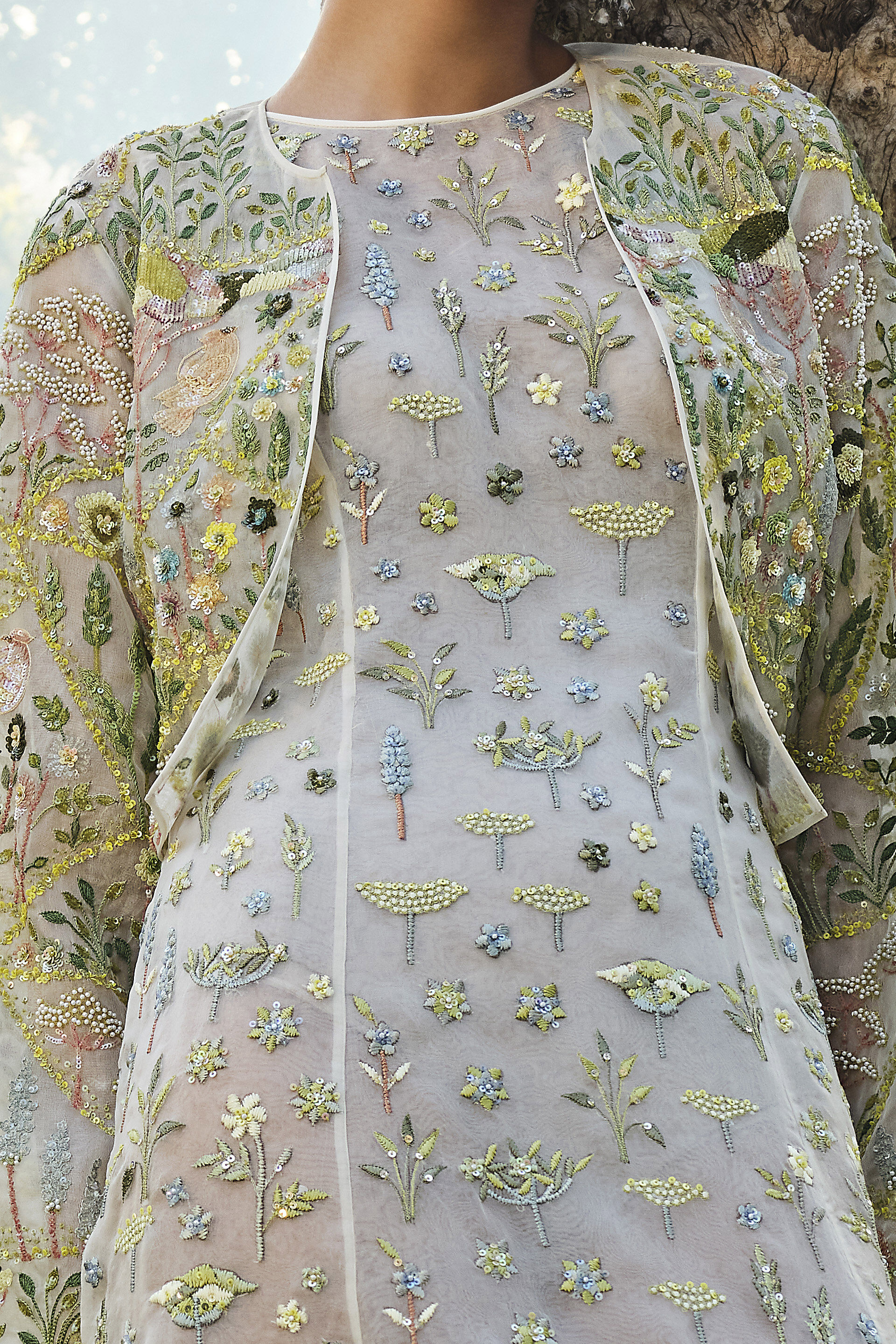 Faunus Embroidered Silk Jacket Set - Ivory, Ivory, image 5