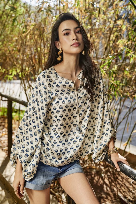Floret Drawstring Top - Ecru, Ecru, image 7