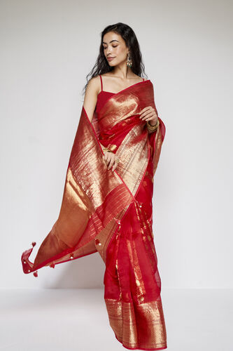 Sindhura Benarasi Silk Embroidered Saree - Red, Red, image 2