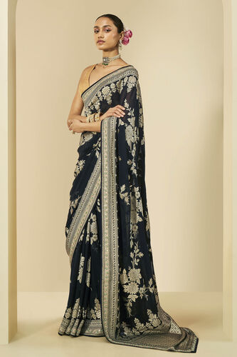 Nandana Embroidered Benarasi Silk Saree, Black, image 2