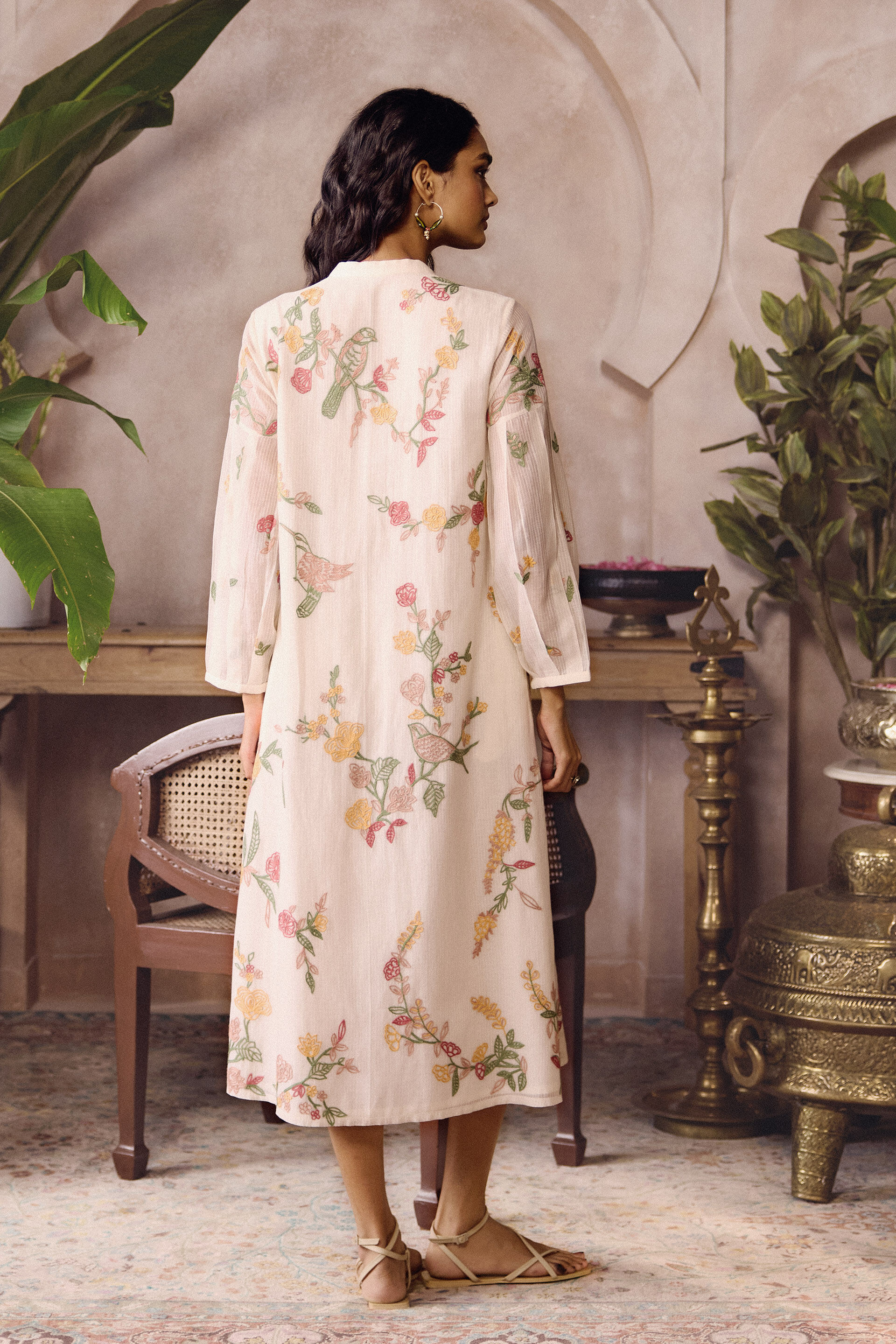 Derowen Hand-embroidered SEWA Dress - Ivory