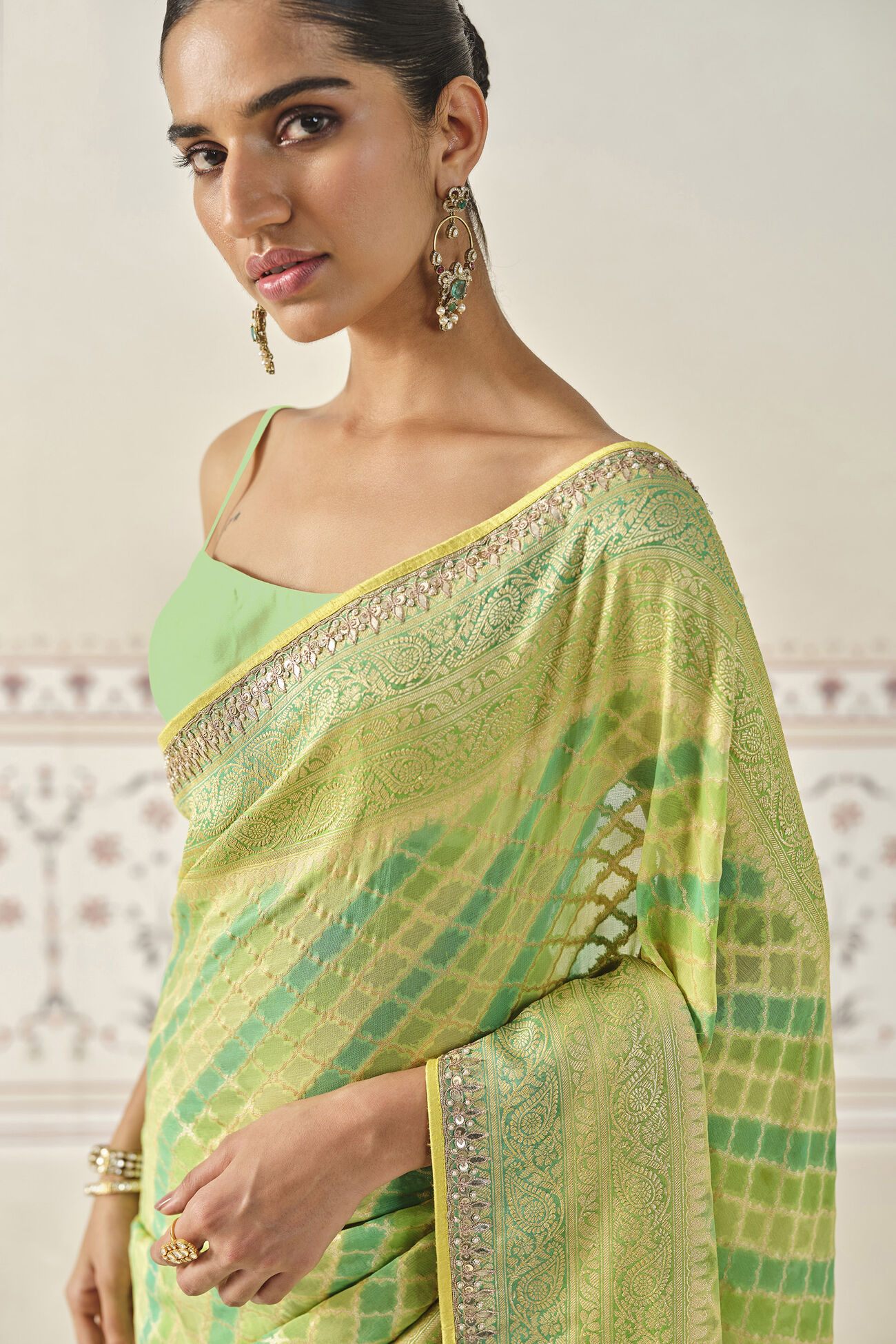 Trayi Handwoven Benarasi Silk Saree - Green, Lime, image 5