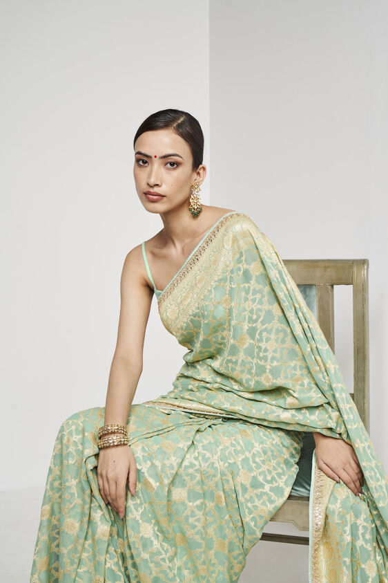 Rekhmina Benarasi Saree - Aqua, , image 6