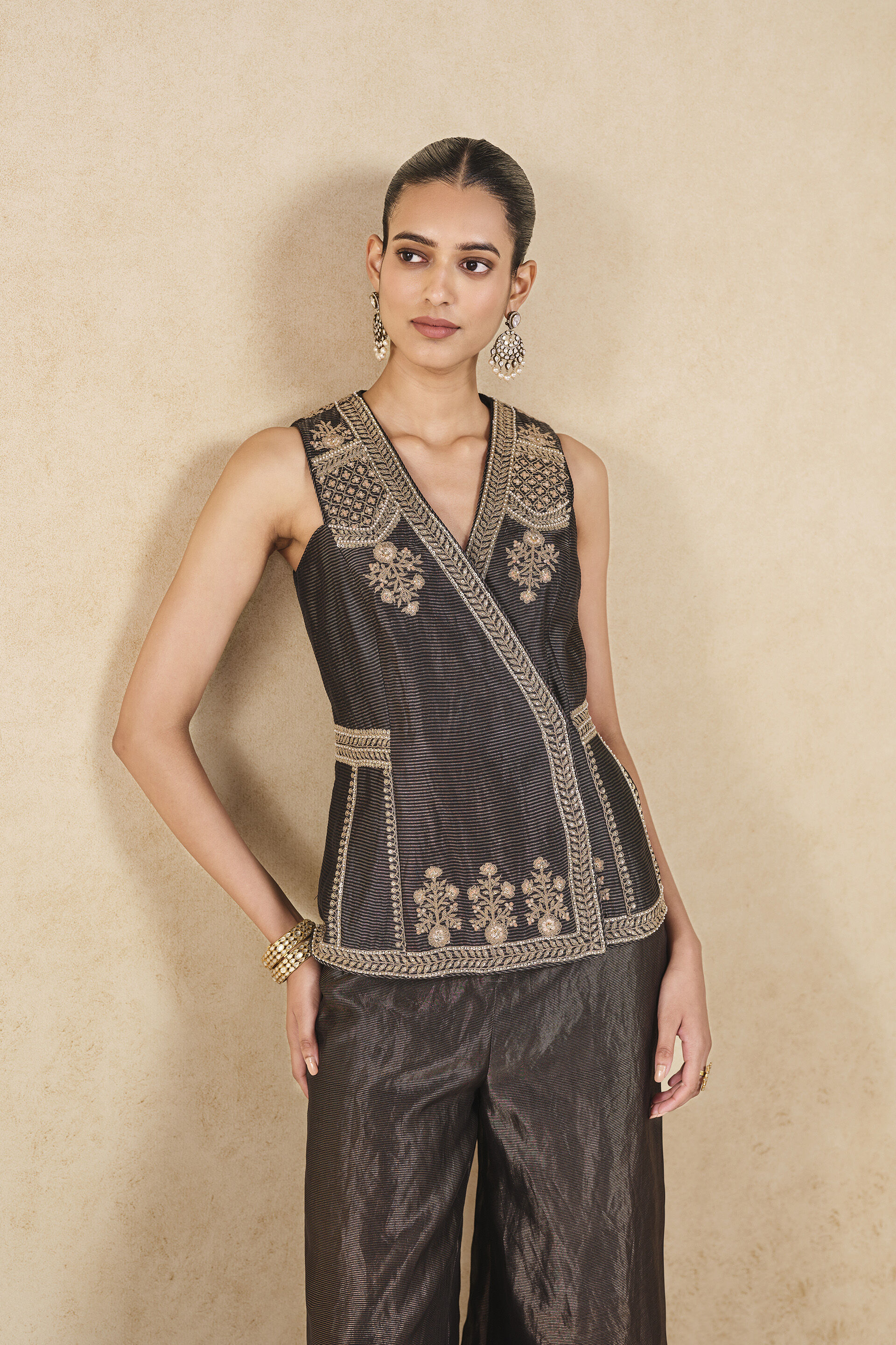 Nadeen Embroidered Jacket Set - Black, Black, image 4