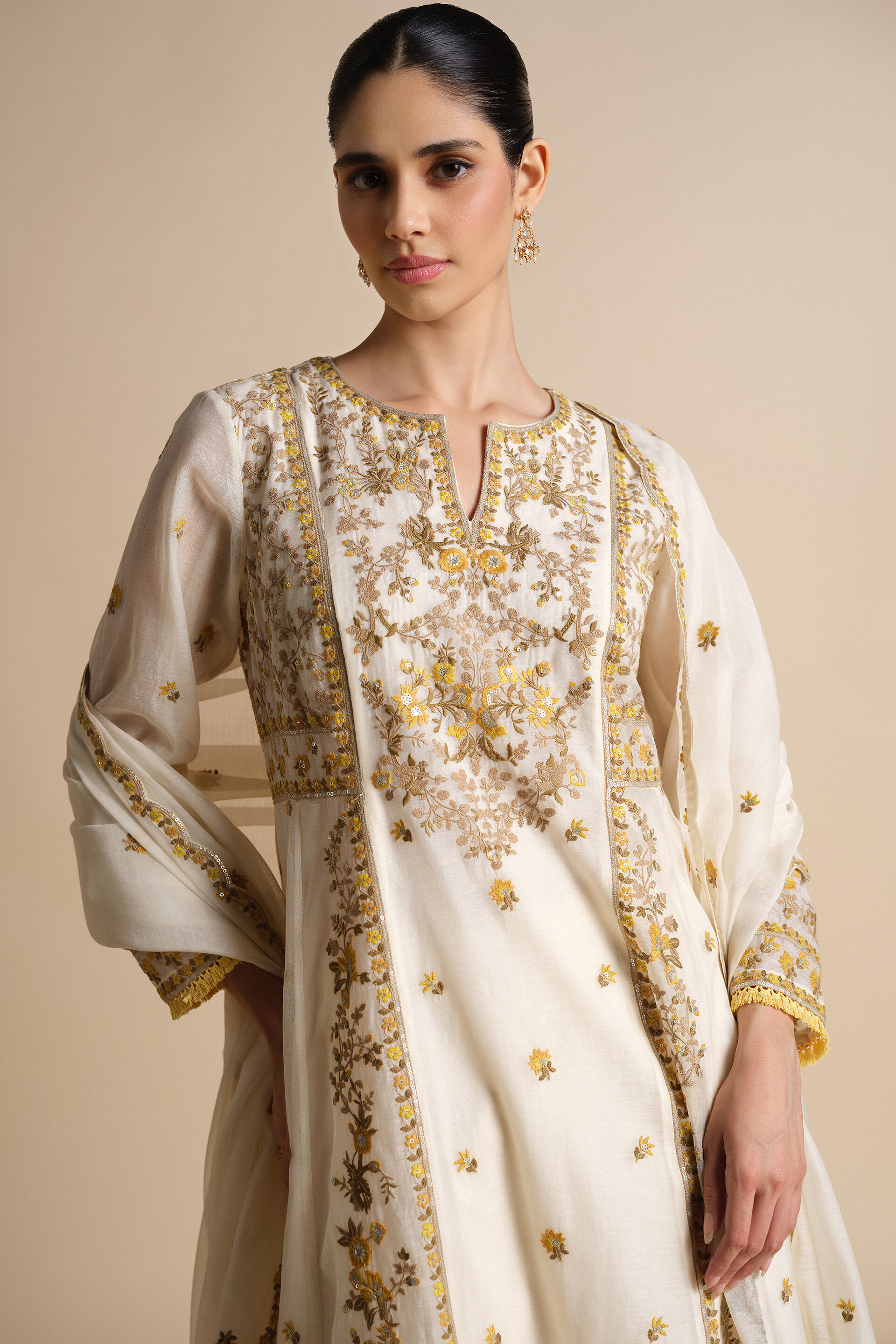 Amra Embroidered Mul Suit Set - Natural, Natural, image 7