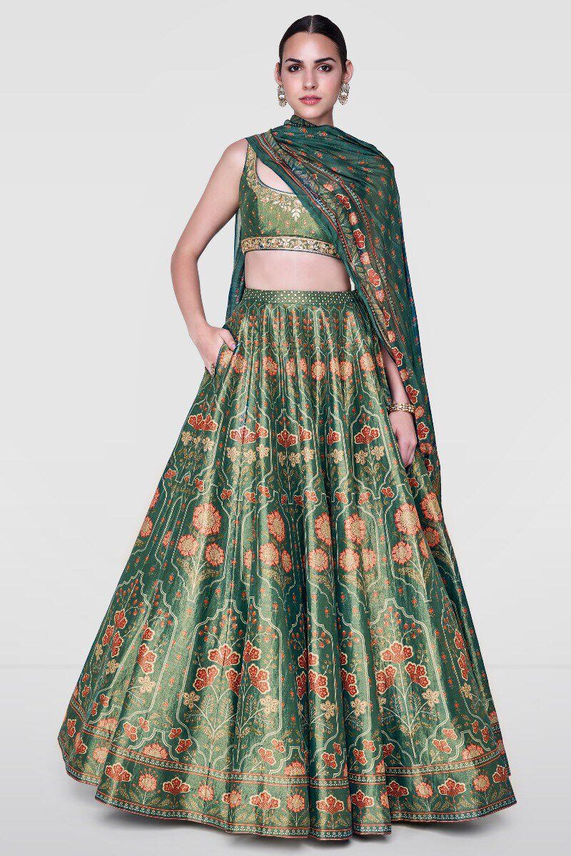 Shaded Green Banarasi Lehenga Choli | Designer lehenga choli, Indian lehenga,  Silk lehenga