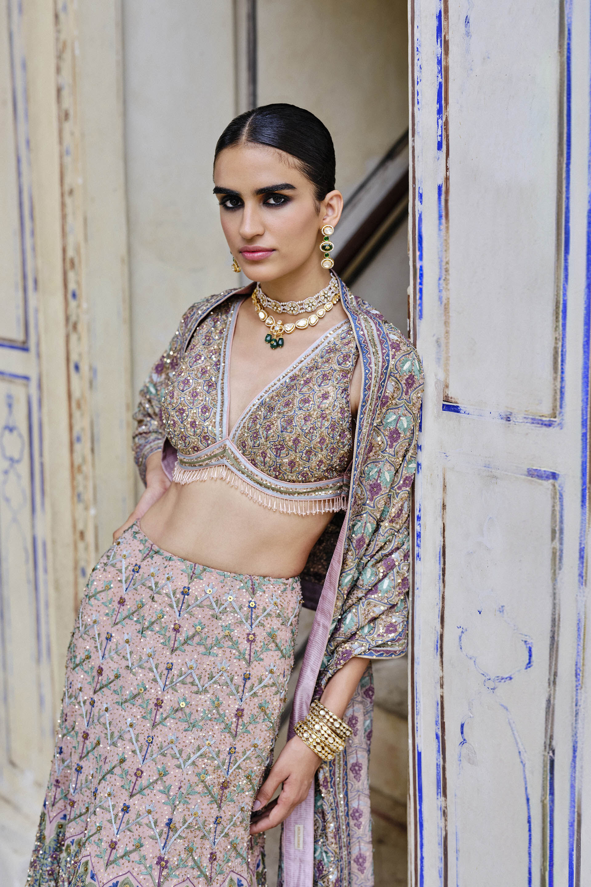 Krandasi Embroidered Zardozi Skirt Set - Blush, Blush, image 6