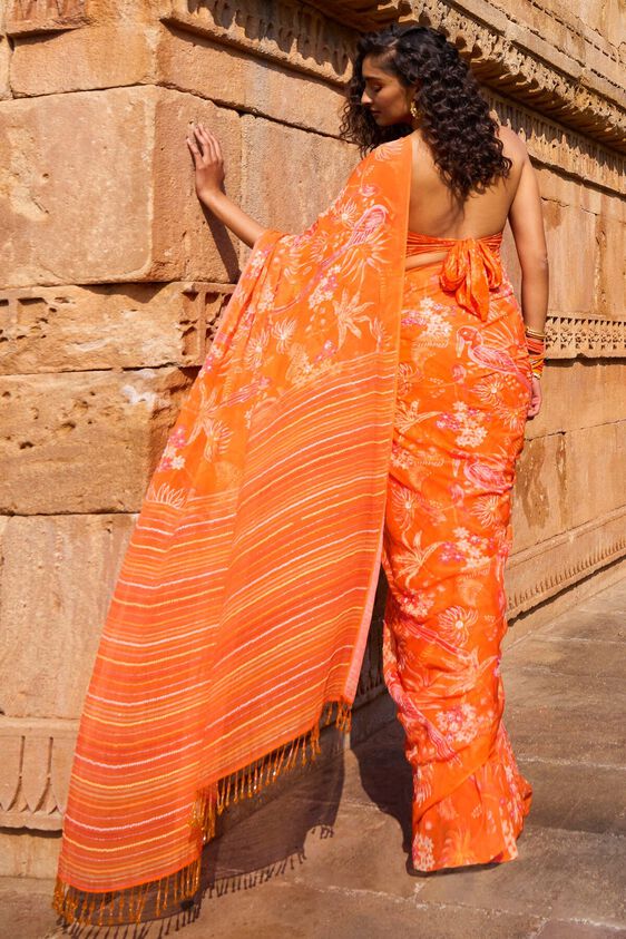 2 - Magic Magpies Saree Set - Orange, image 2