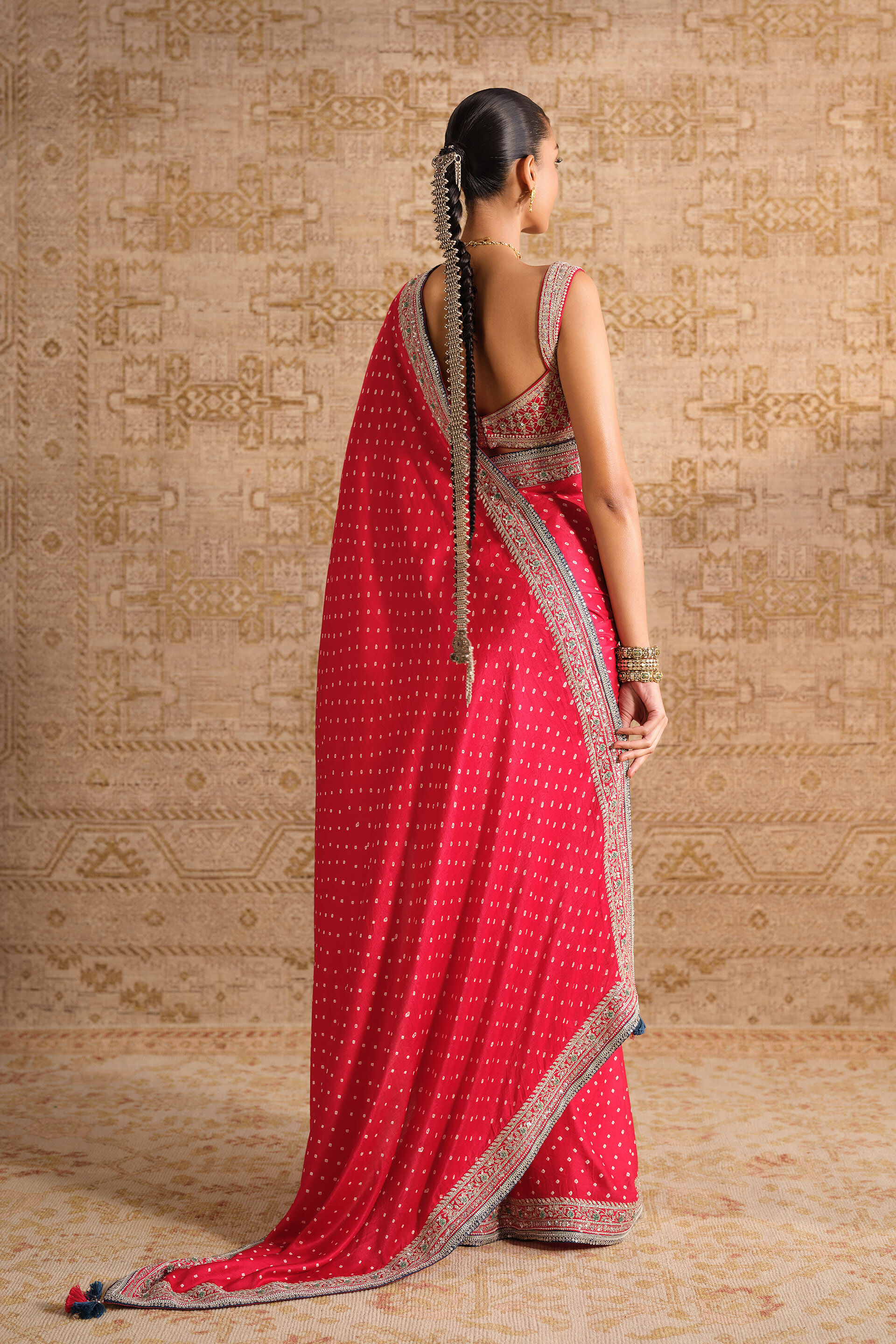 Sulohita Handcrafted Bandhani Silk Saree - Red, Red, image 4