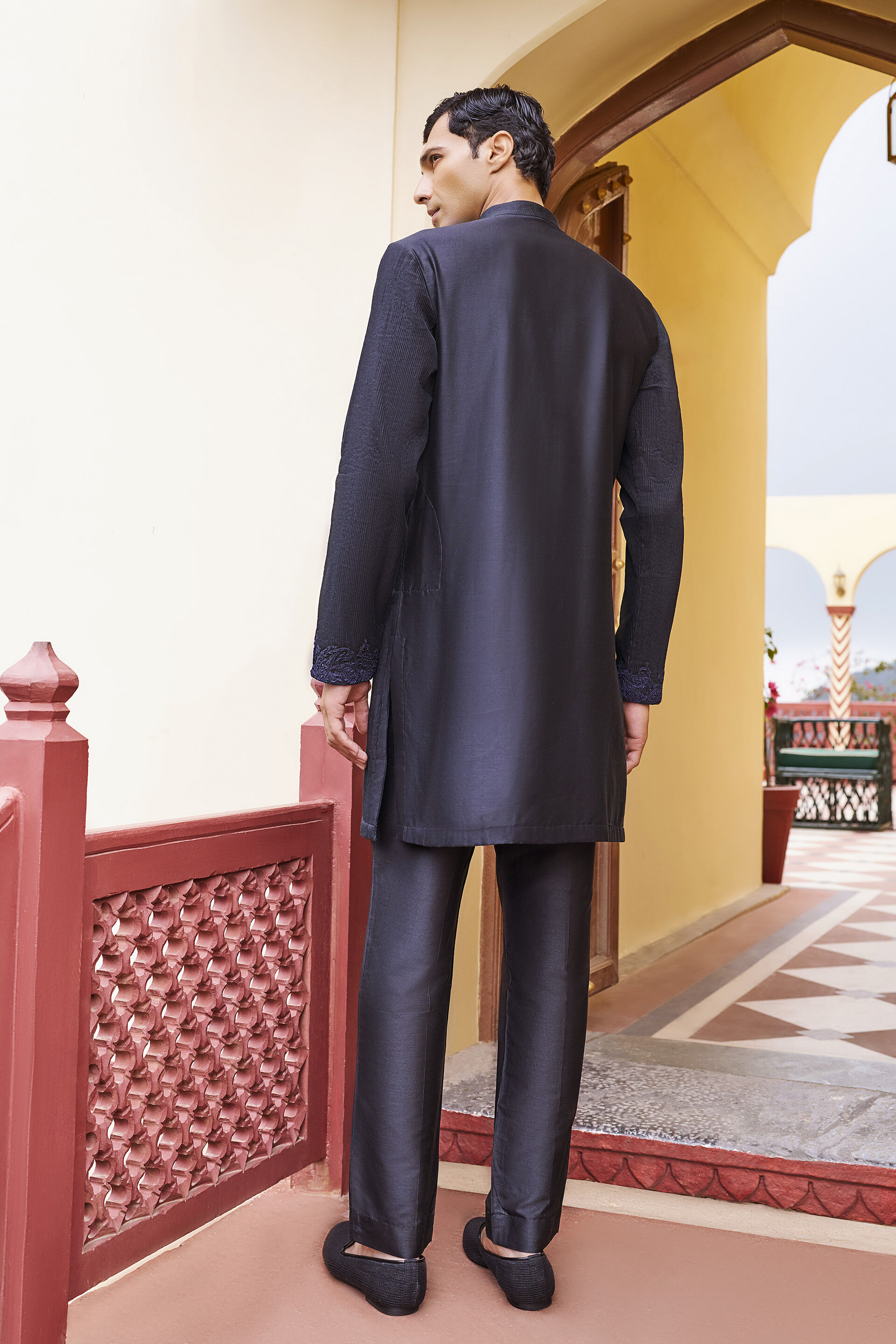 Eternal Embroidered Cord Mul Kurta - Black