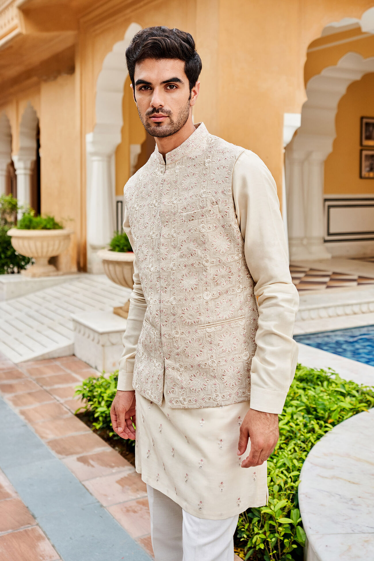 Buy Gaith Nehru Jacket Off White for Wedding from Anita Dongre