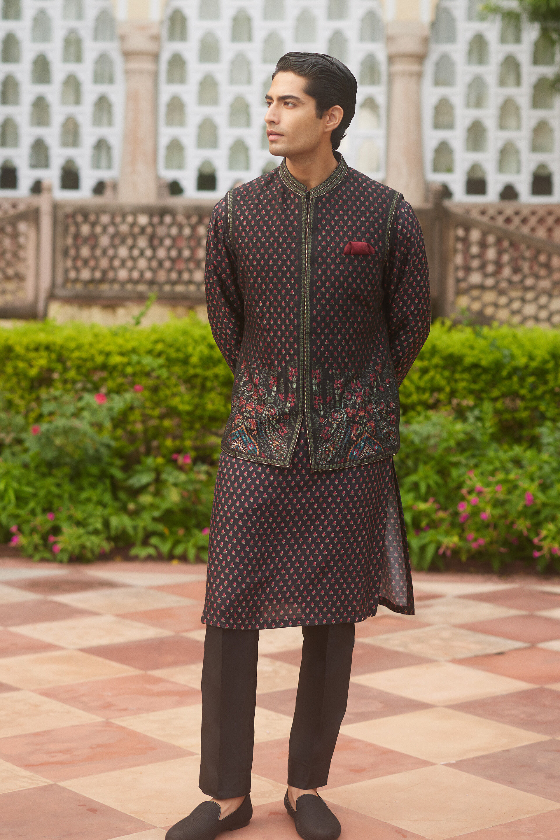 Ishav Silk Nehru Jacket - Black