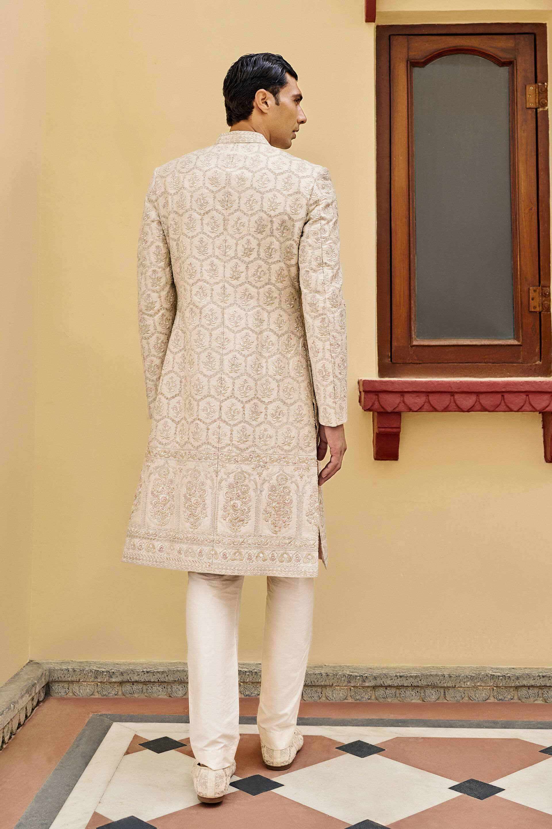 Resonance Embroidered Silk Sherwani - Ivory