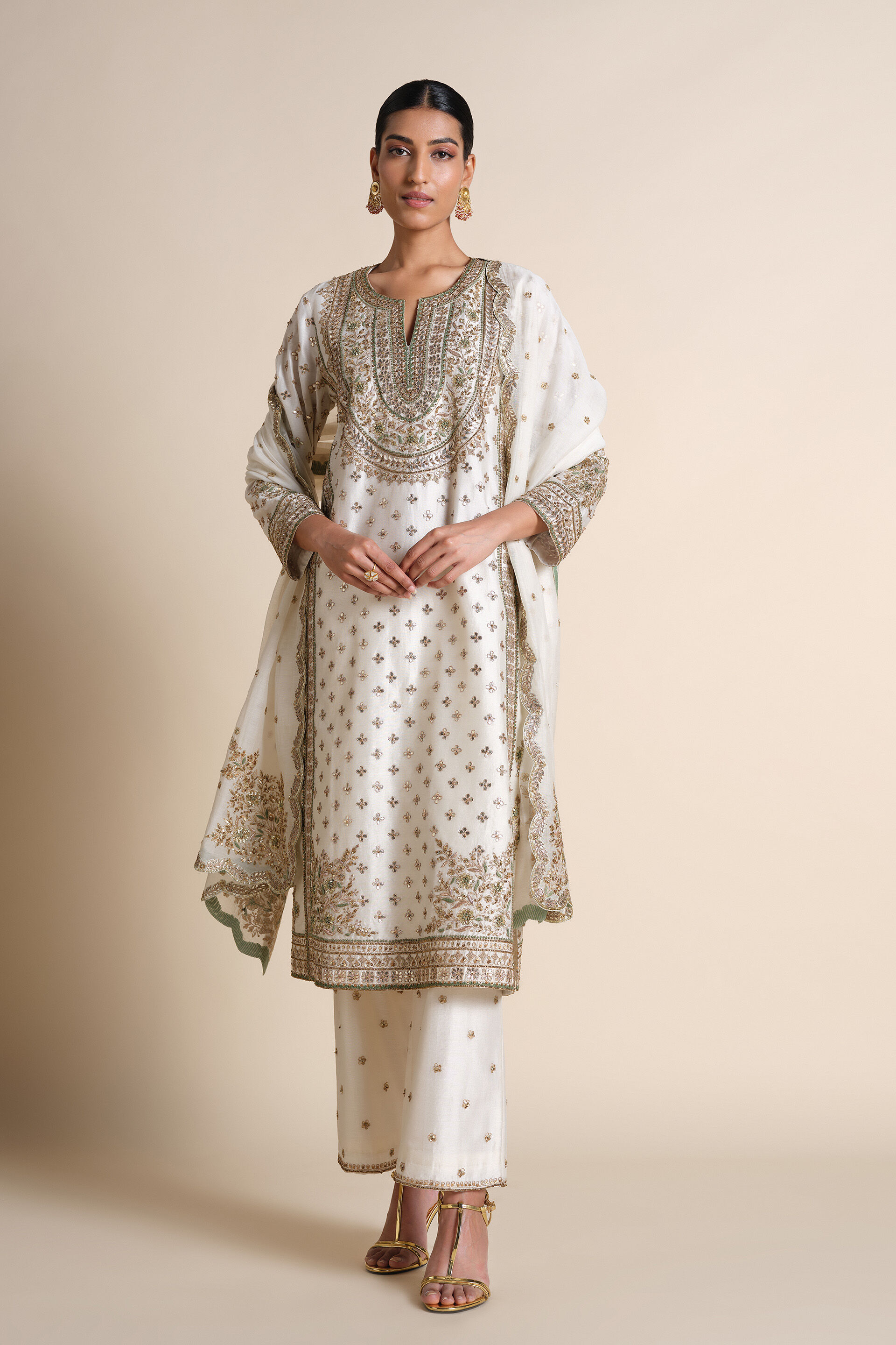 Ainara Gota Patti Silk Suit Set - Ivory