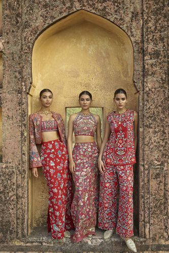 Blooms Of The Wild Embroidered Silk Pant Set - Red, Red, image 3