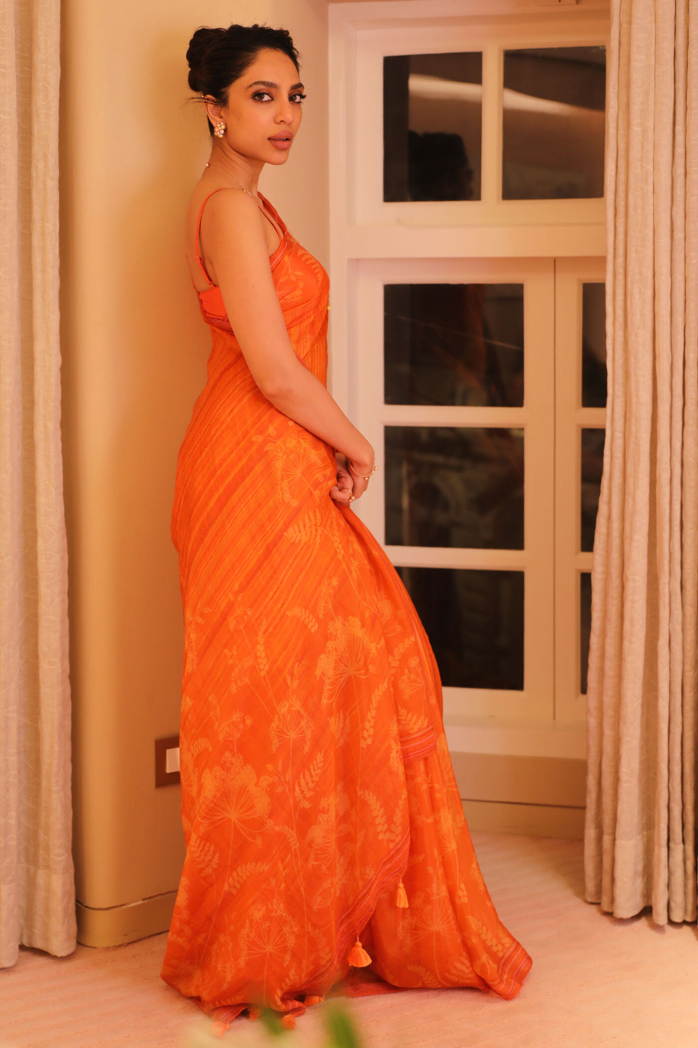 orange saree dress Shop Coral Crush Orange Mirror Work Handpainted Georgette Pre Draped Saree for Women at Aachho Aachho.co