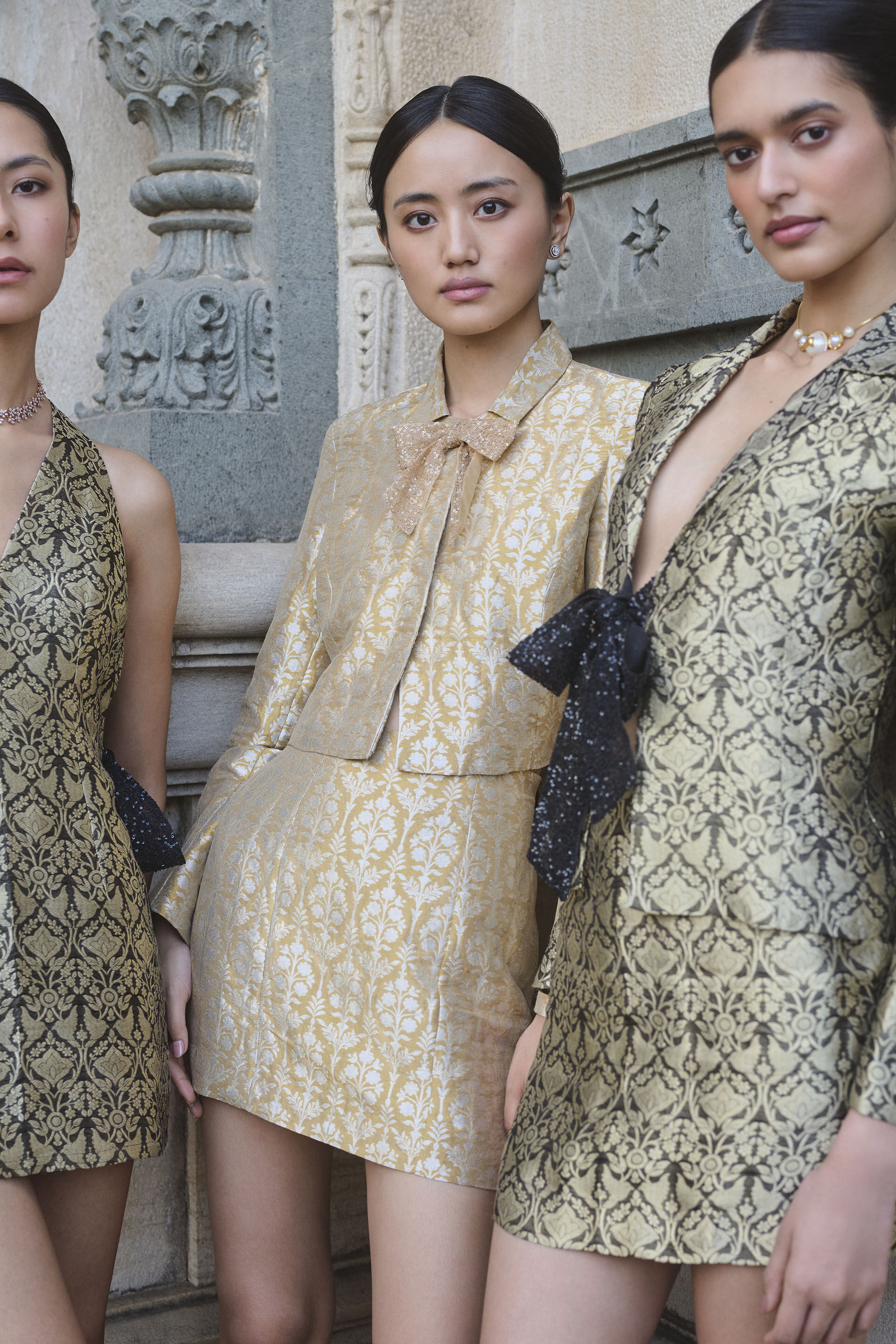 Florise Handwoven Benarasi Silk Skirt Set - Gold, Gold, image 6