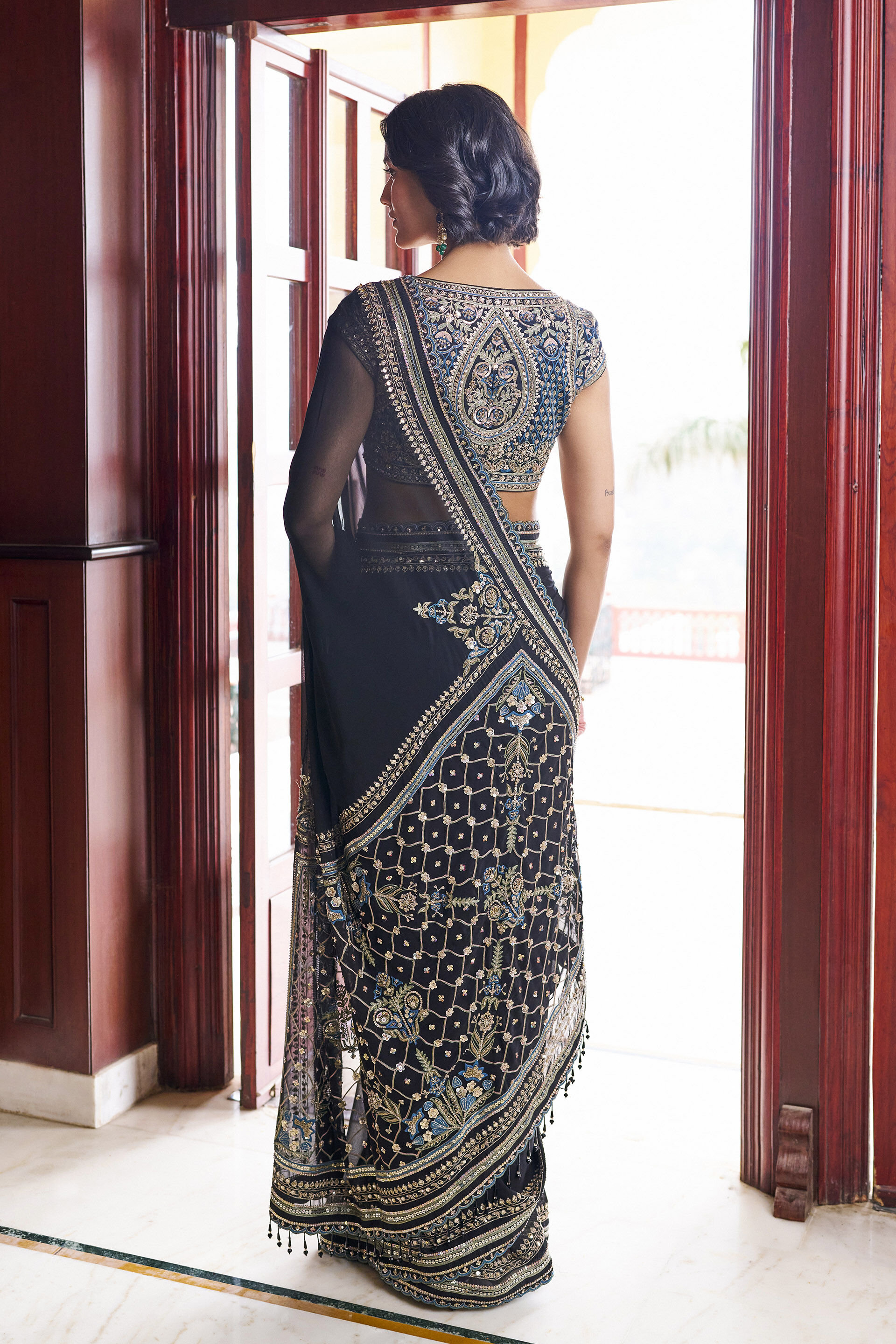 Dream at Dusk Embroidered Saree - ​Black