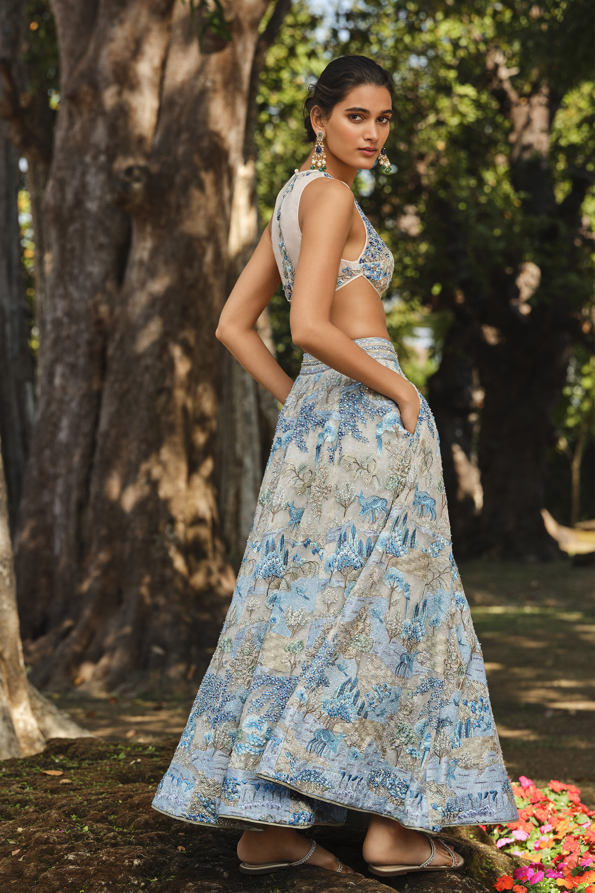 Riverine Resham Silk Skirt Set - Natural, Natural, image 3