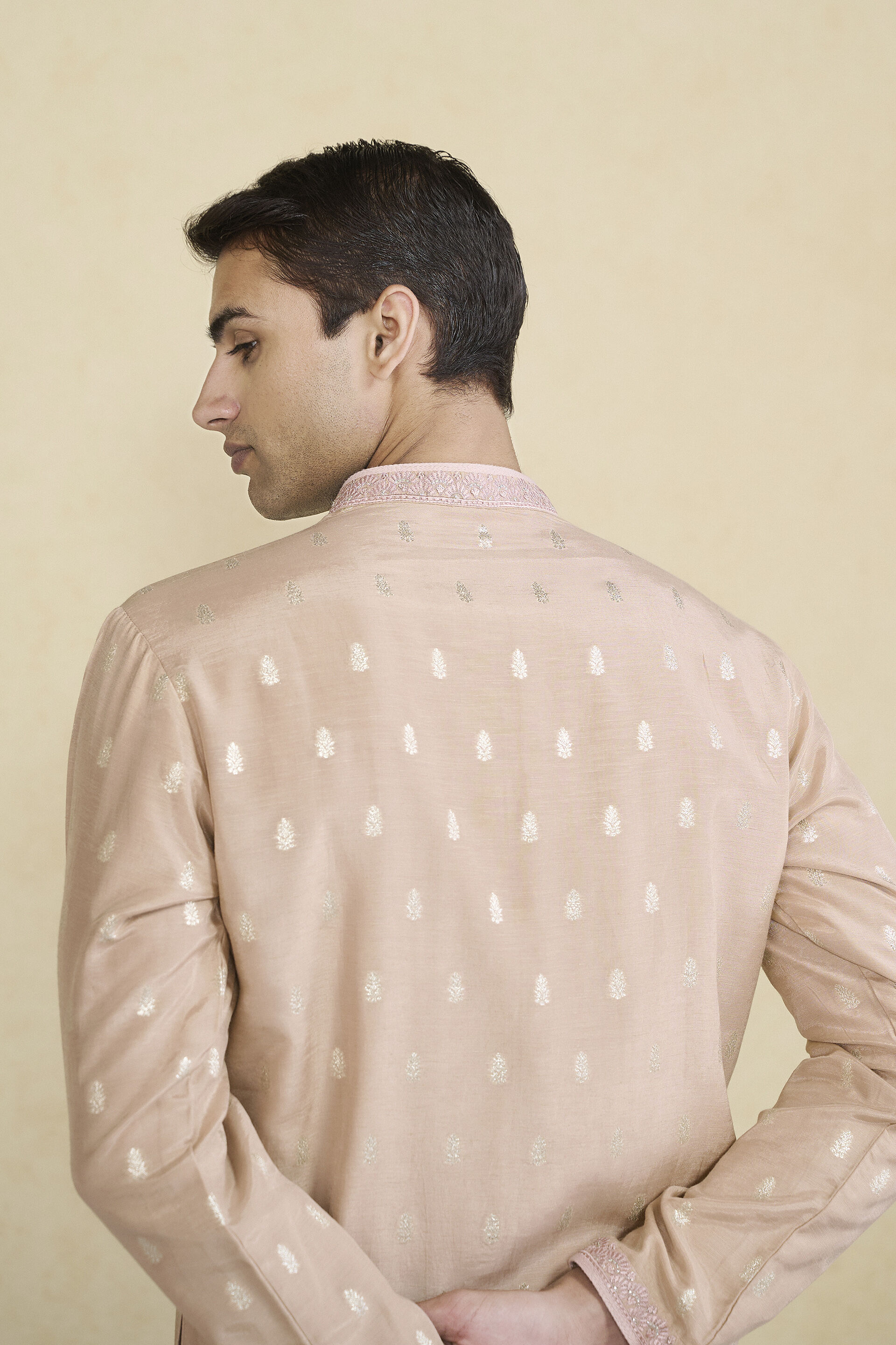 Vinil Handwoven Benarasi Silk Kurta - Pink, Pink, image 6
