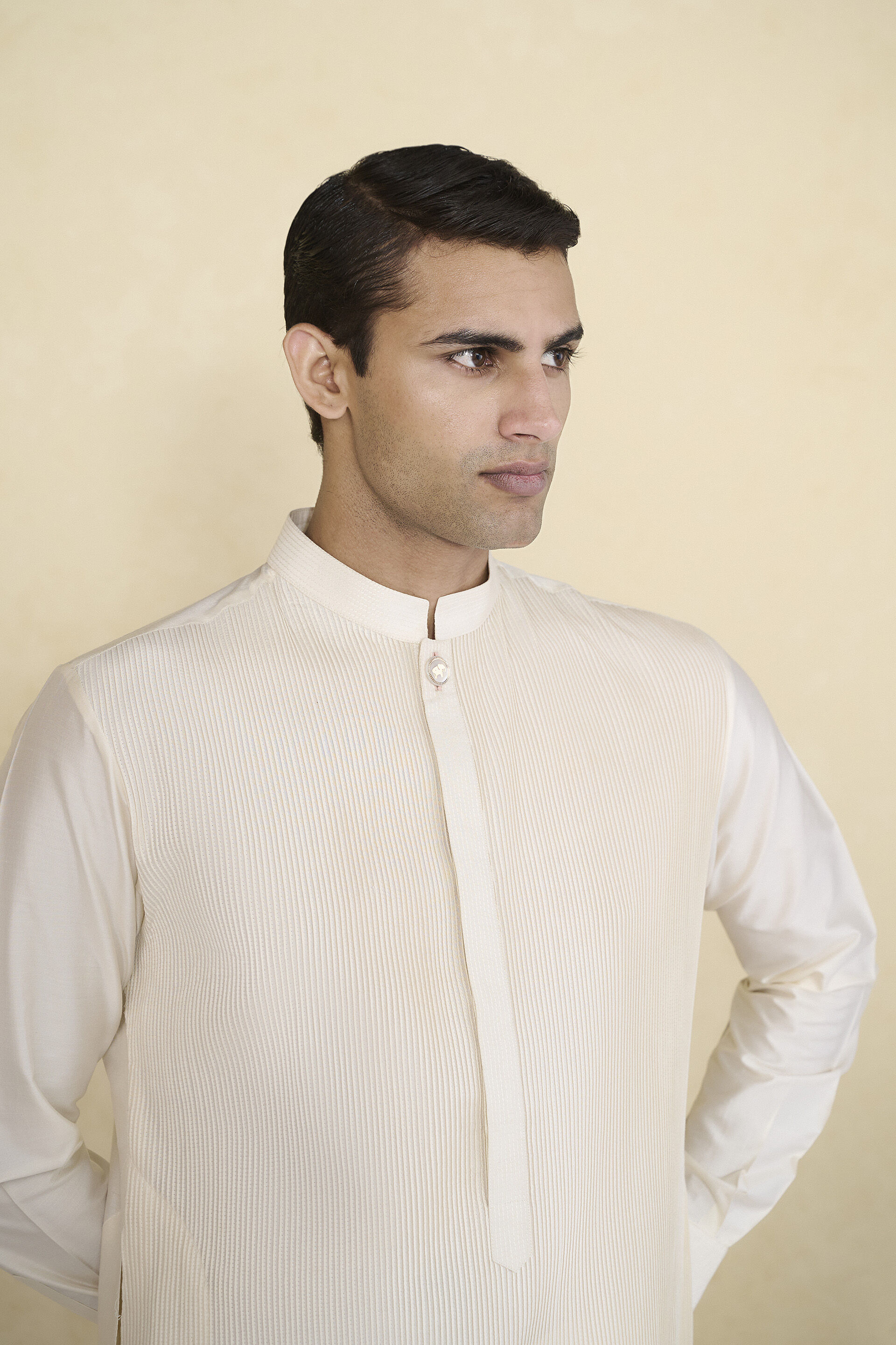 Samit Silk Kurta - Cream, Cream, image 4