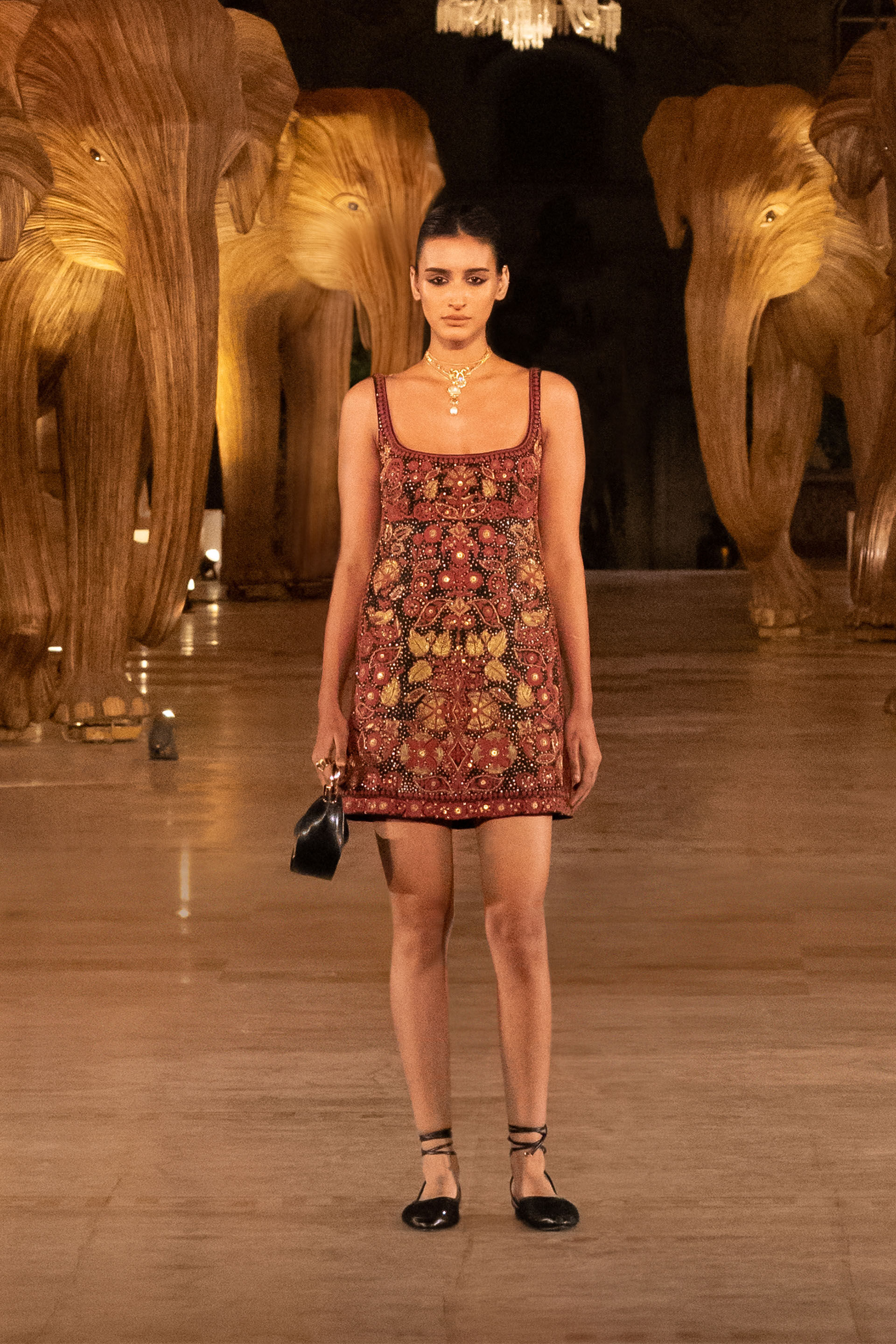 Nocturnal Wilderness Embroidered Cord Silk Dress - Black, Black, image 7