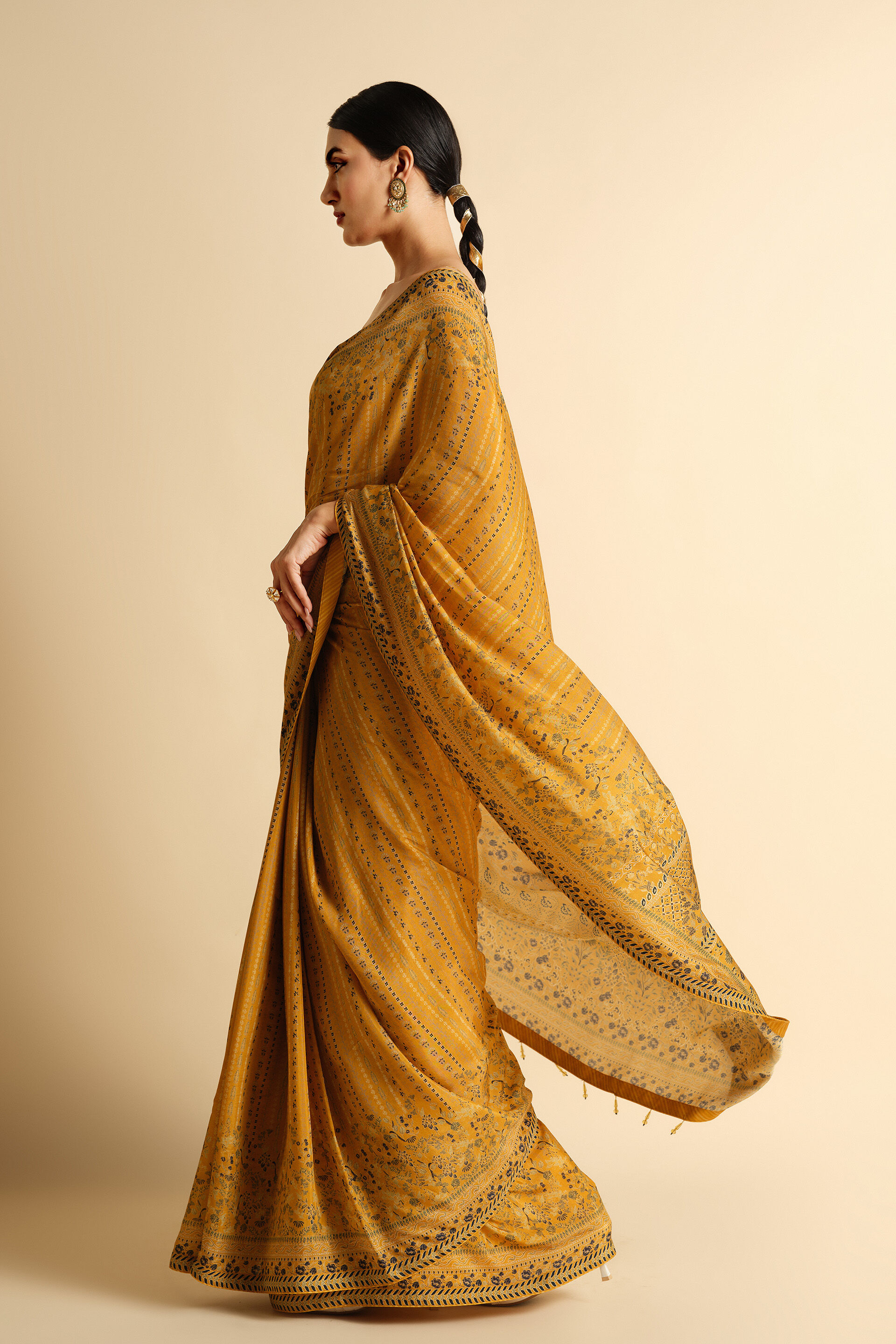 Amberlyn Sequin Saree - Yellow, Yellow, image 3