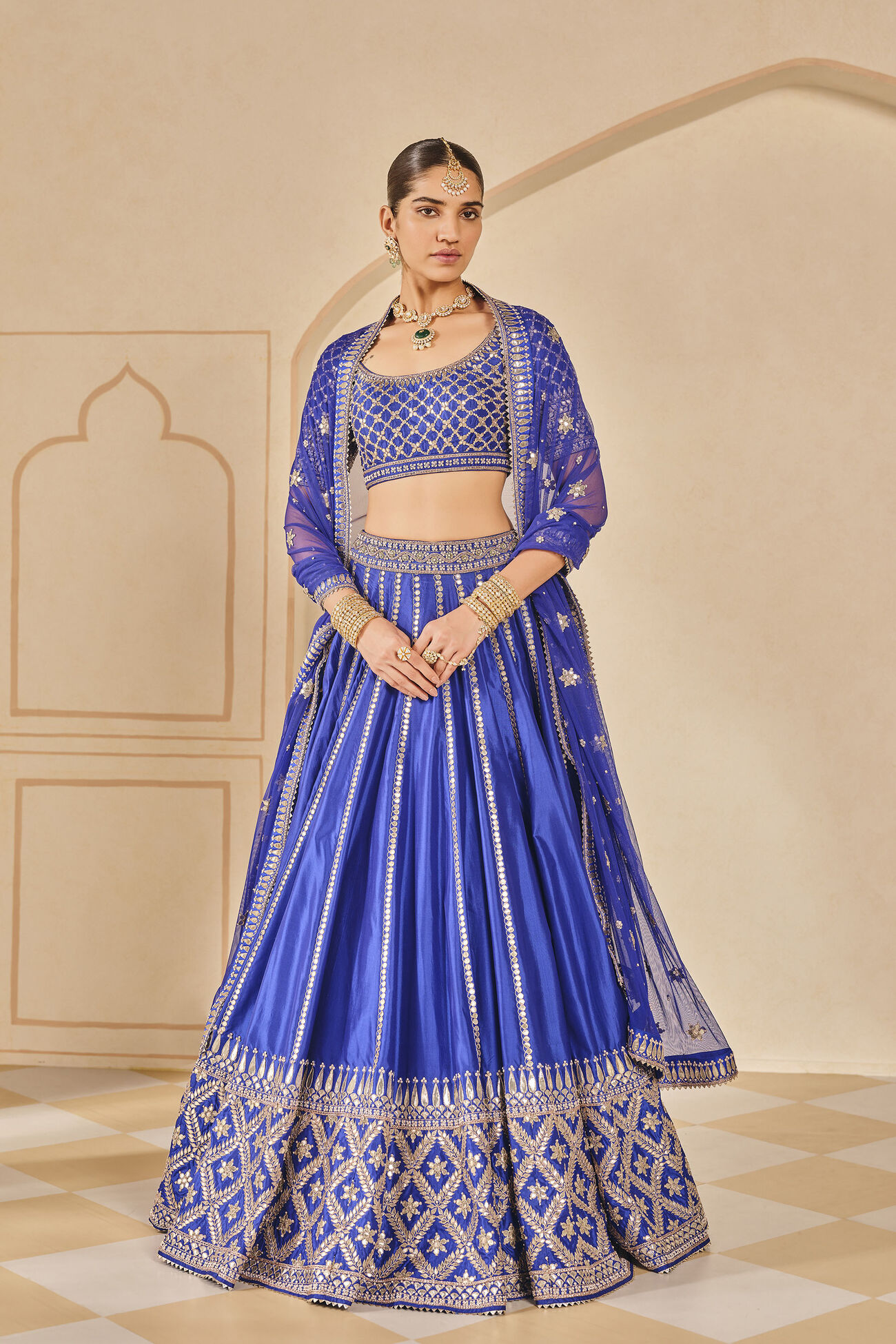 Ambar Embroidered Gota Patti Silk Lehenga Set - Blue, Blue, image 1