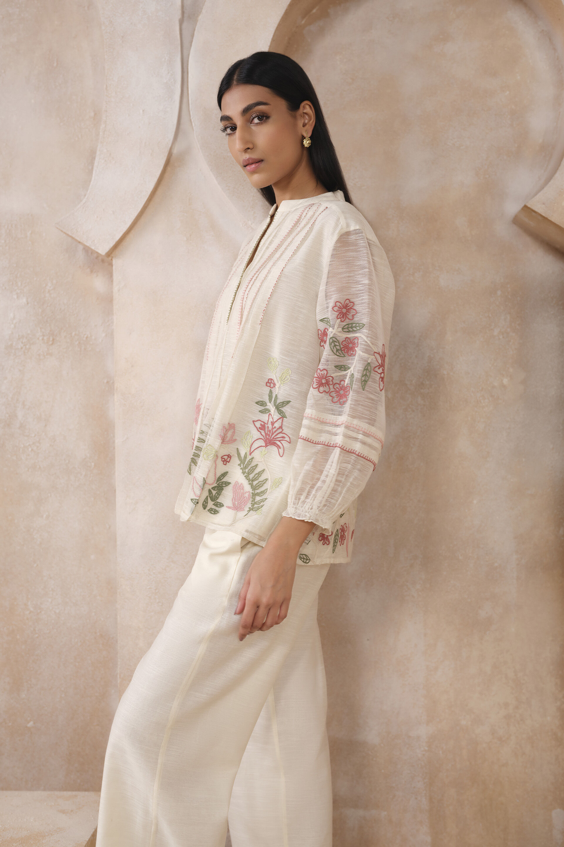 Solana Hand-embroidered SEWA Top - Ivory, Ivory, image 3