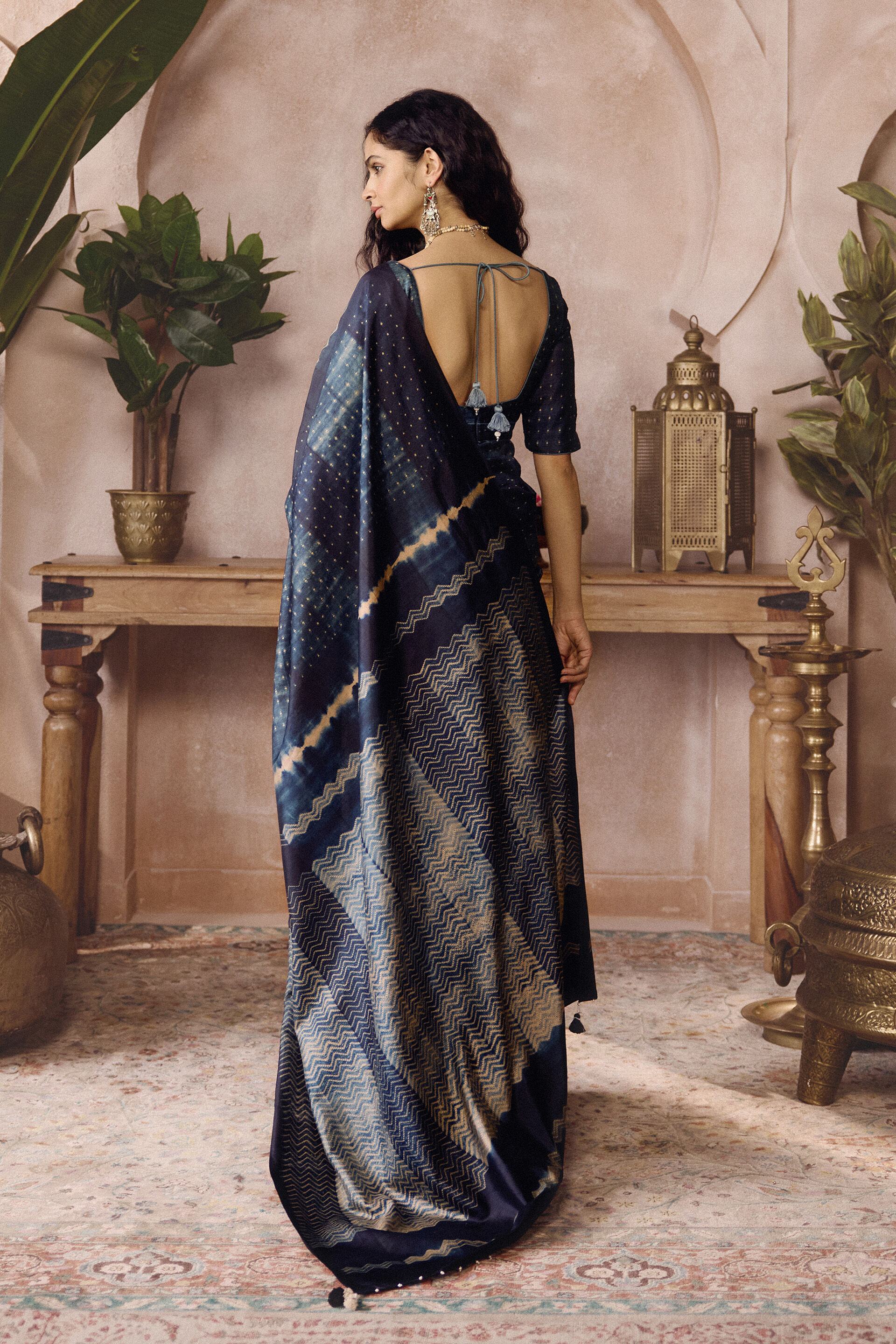 Starla Handcrafted Shibori Silk Saree - Black