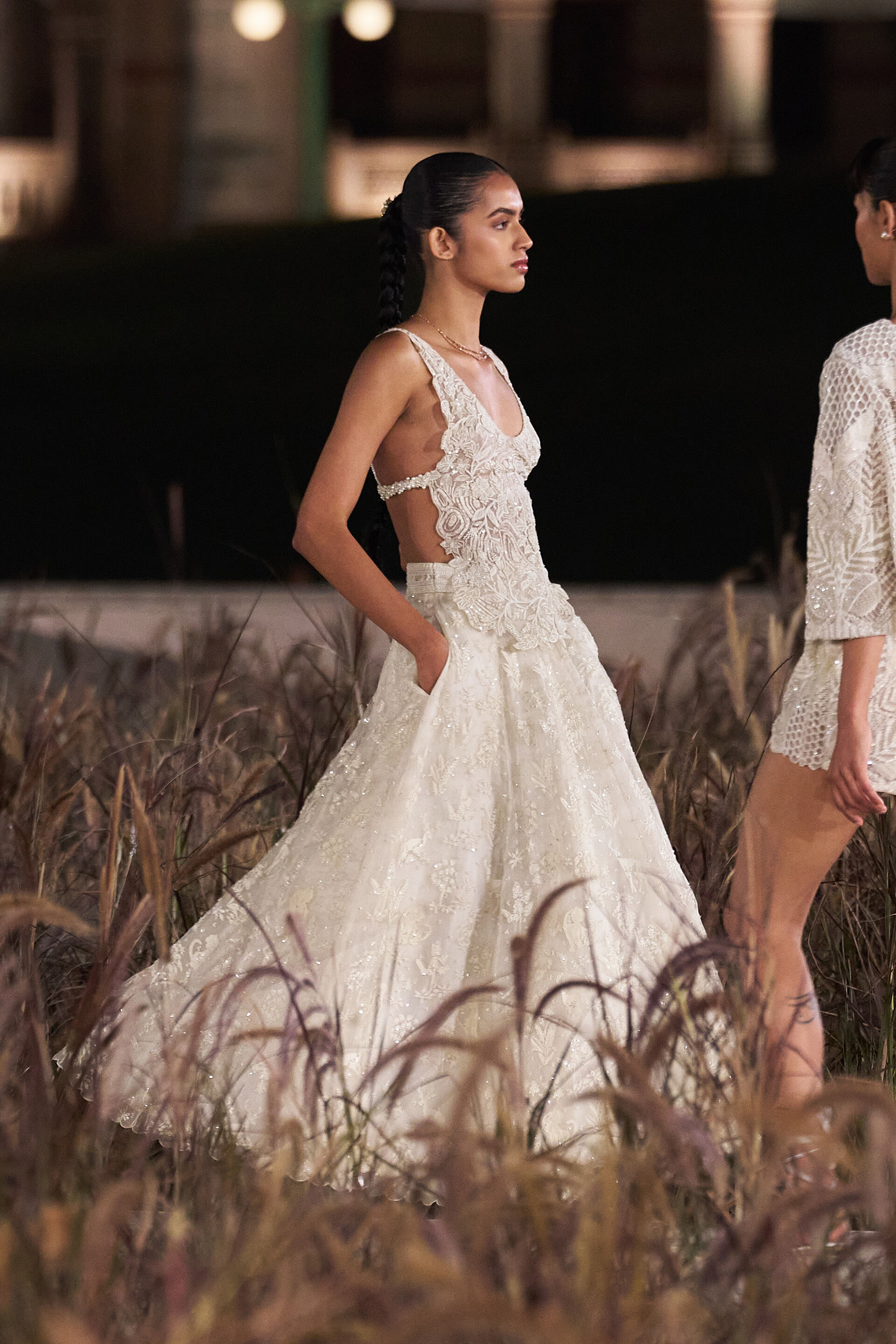 Drysmere Woven Benarasi Skirt Set - Ivory, Ivory, image 3