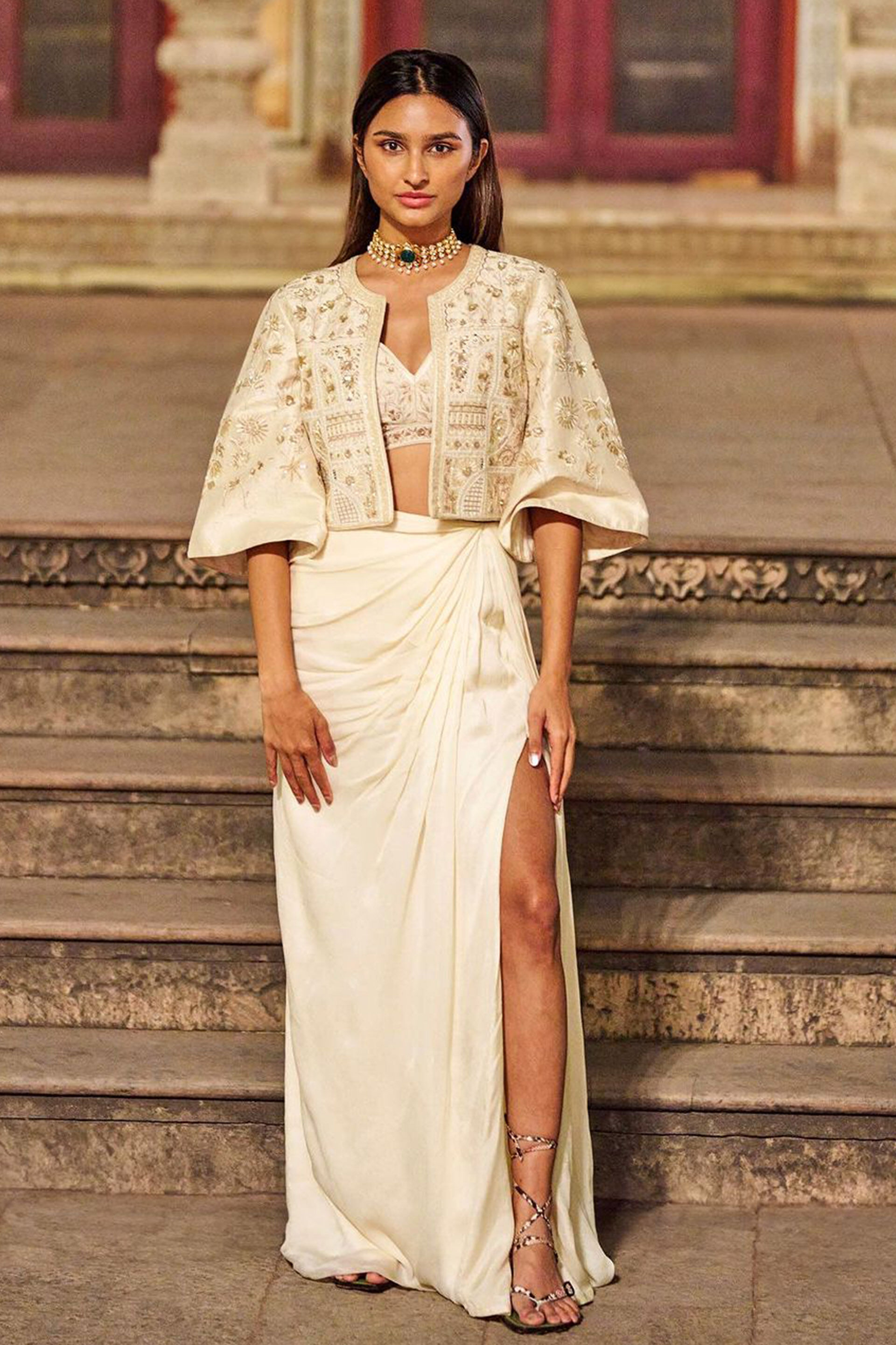 Embroidered cream skirt discount