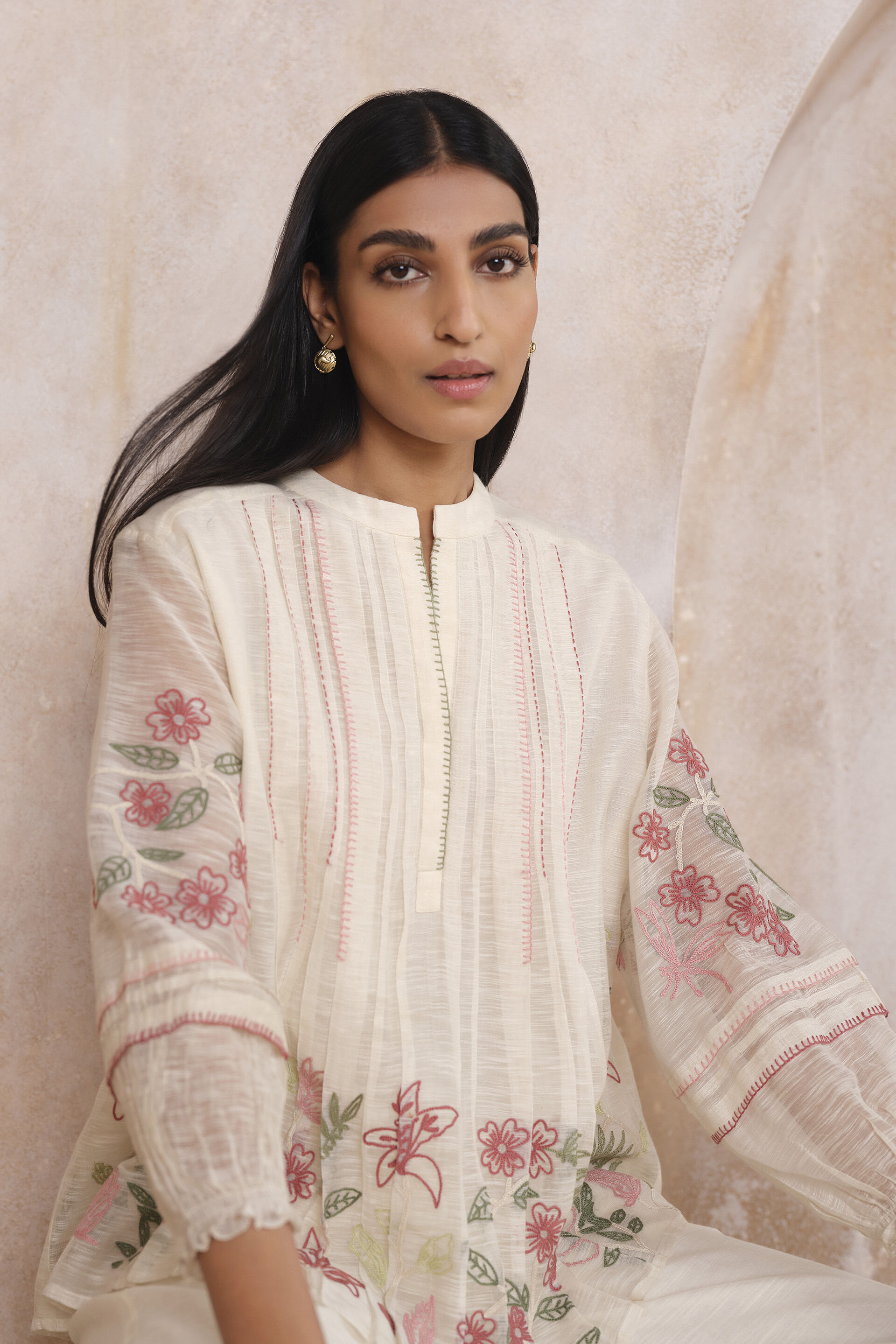 Solana Hand-embroidered SEWA Top - Ivory, Ivory, image 4