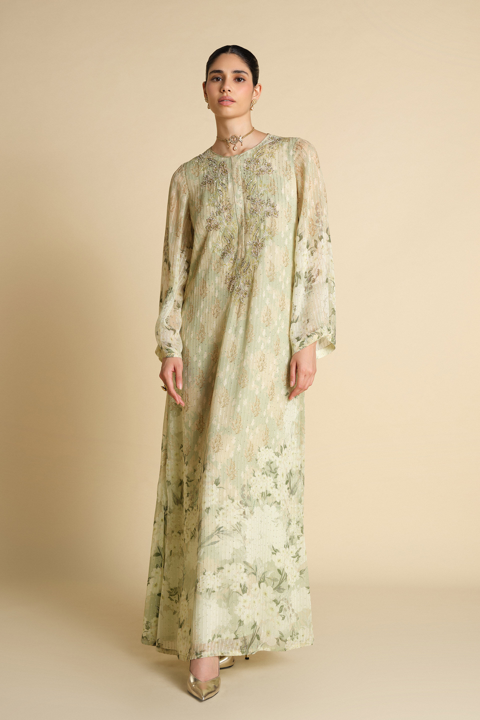 Suha Embroidered Kaftan - Sage