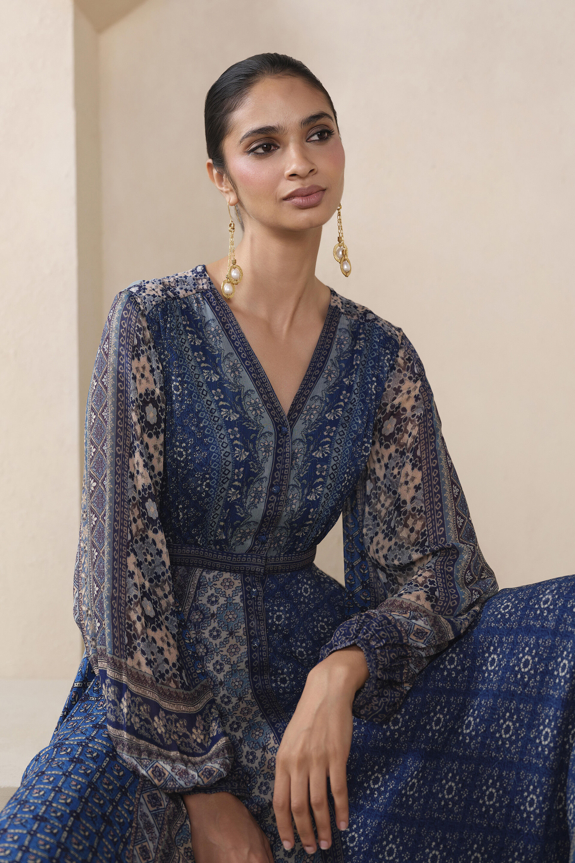 Mehak Printed Dress in Blue, Blue, image 3