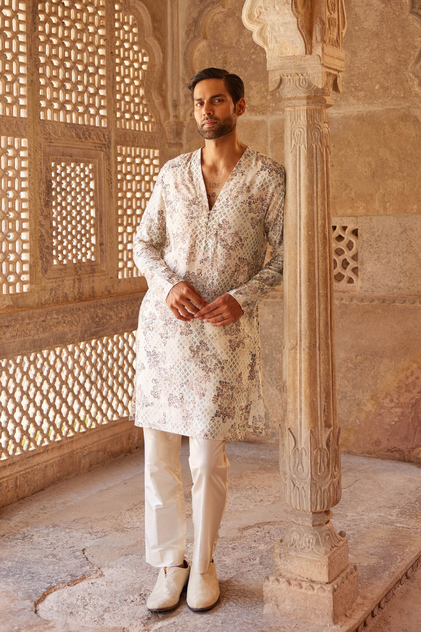 Rukham Printed Kurta - Ivory