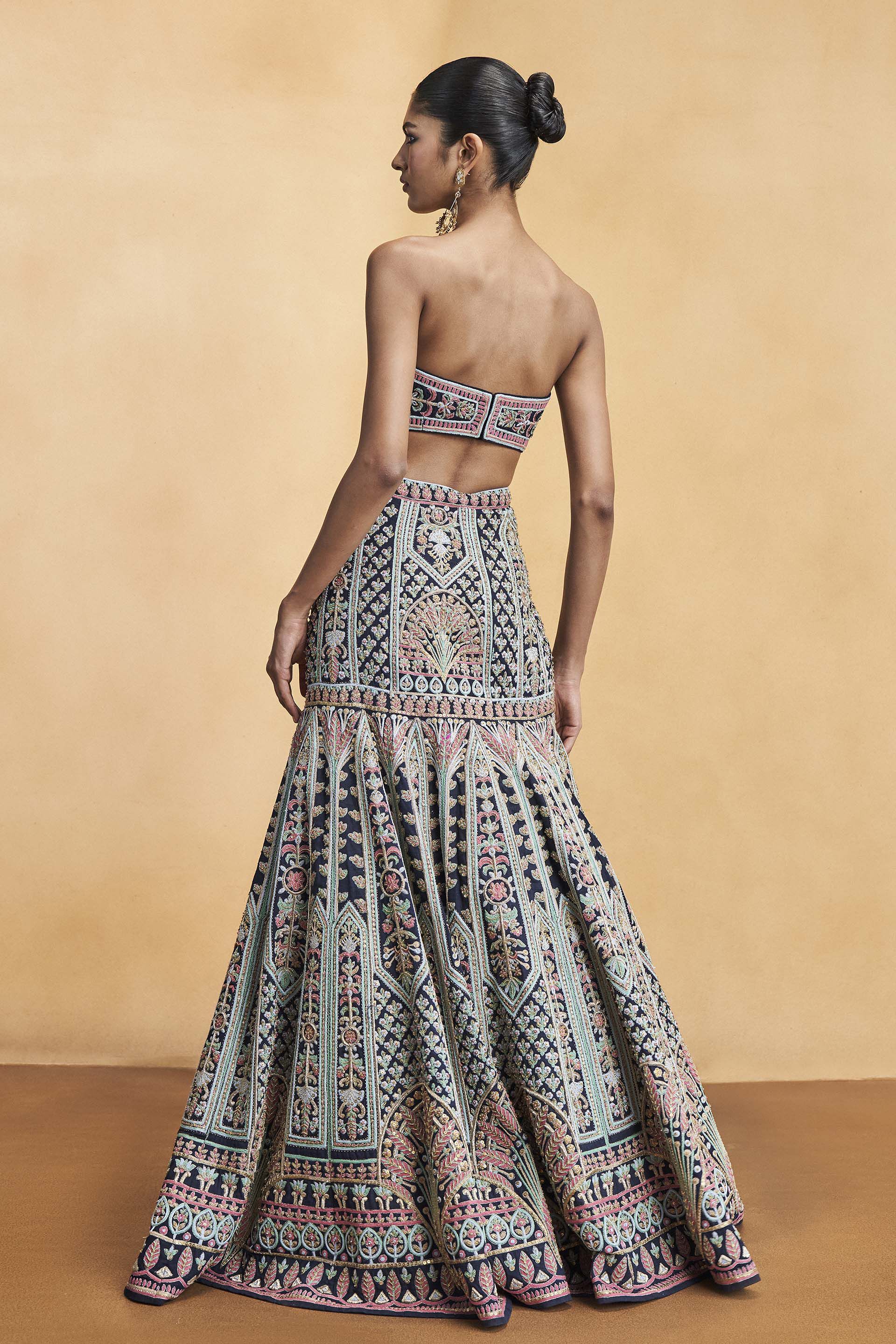 Nocturnal Melody Silk Zari Skirt Set - Blue, Blue, image 3