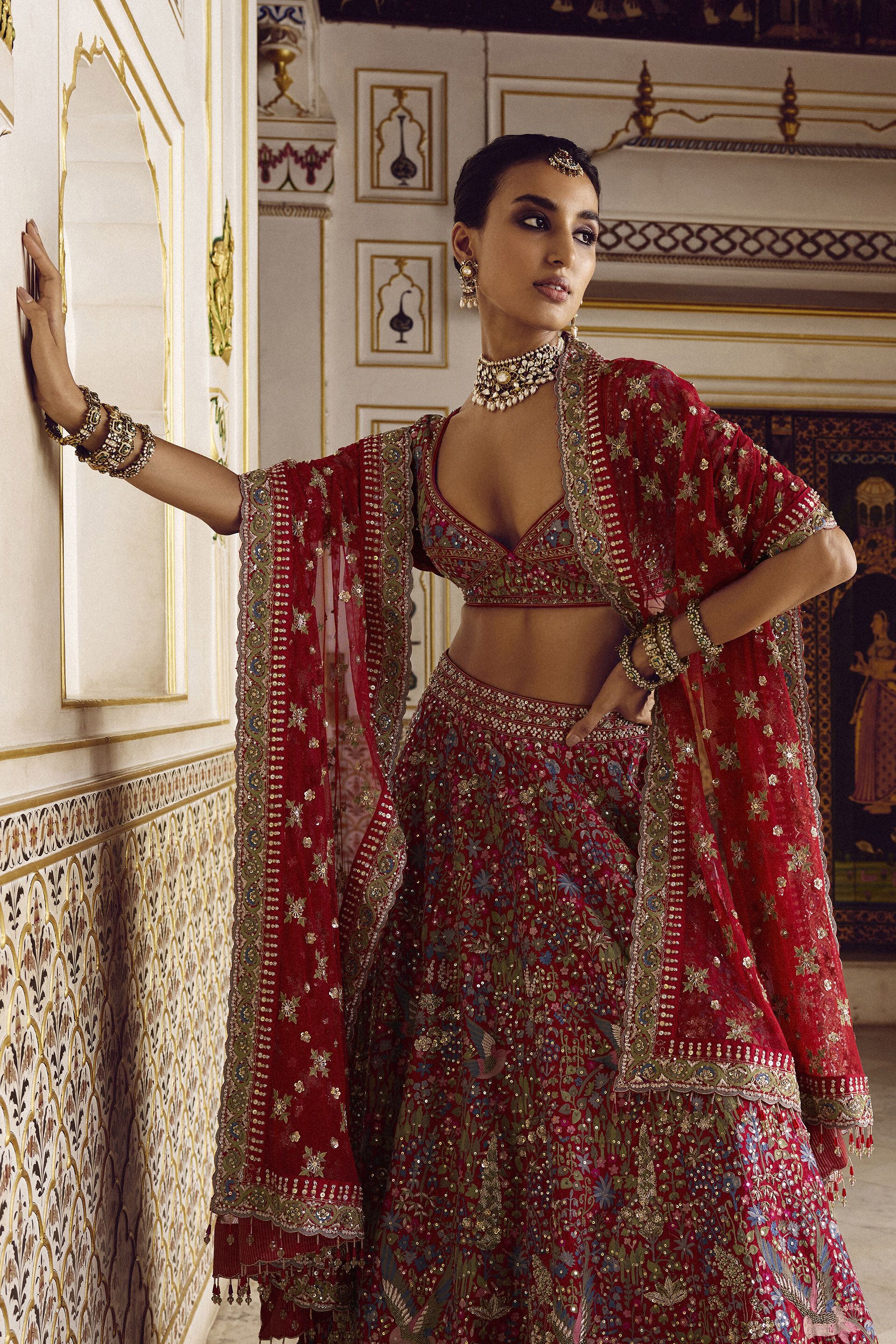 Sabaaha Embroidered Silk Lehenga Set - Red, Red, image 5