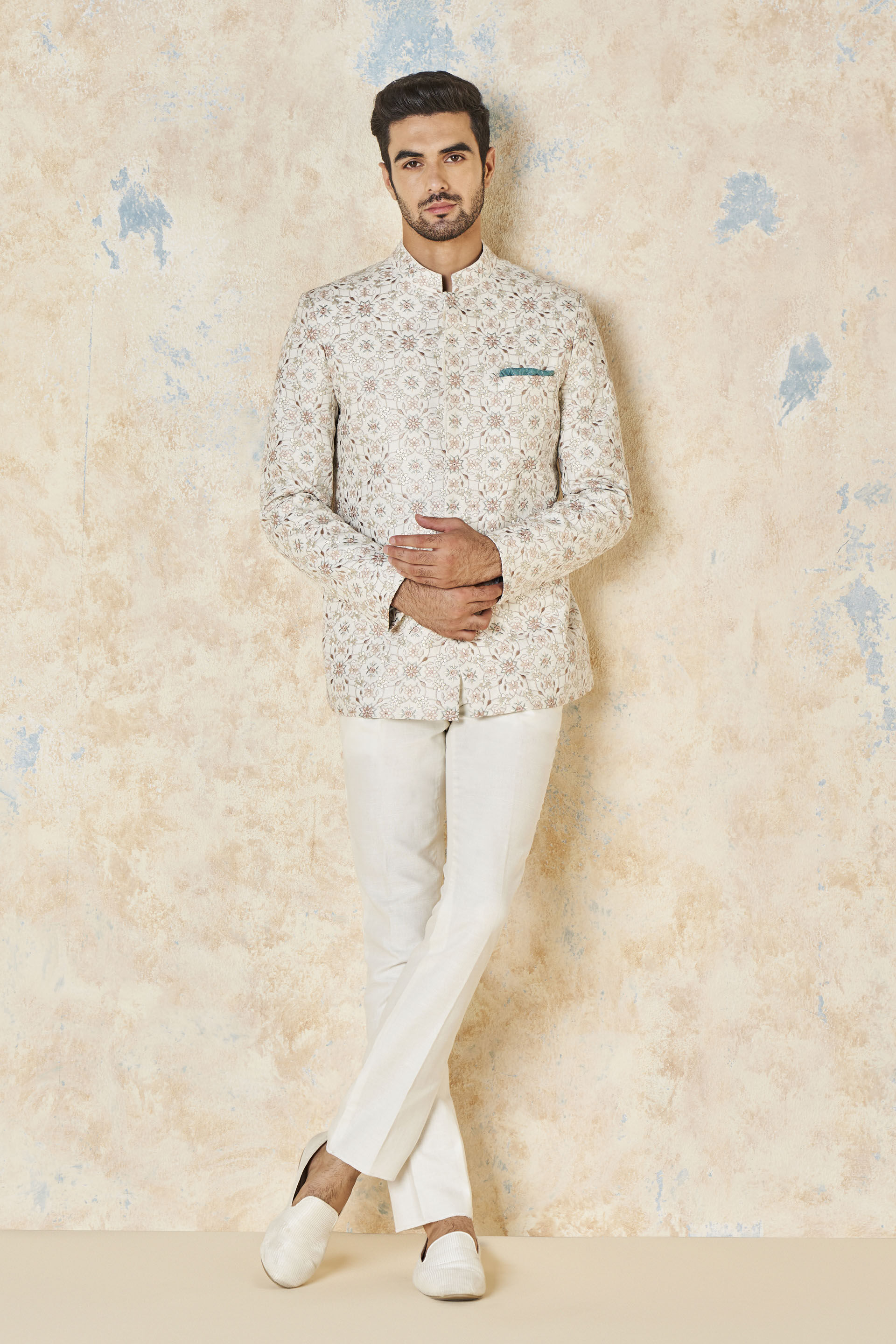 Dhavit Silk Bandhgala - Ivory