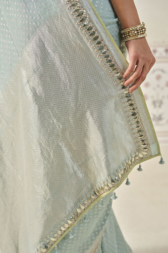 Jayalekha Embroidered Linen Saree - Powder Blue, Powder Blue, image 6