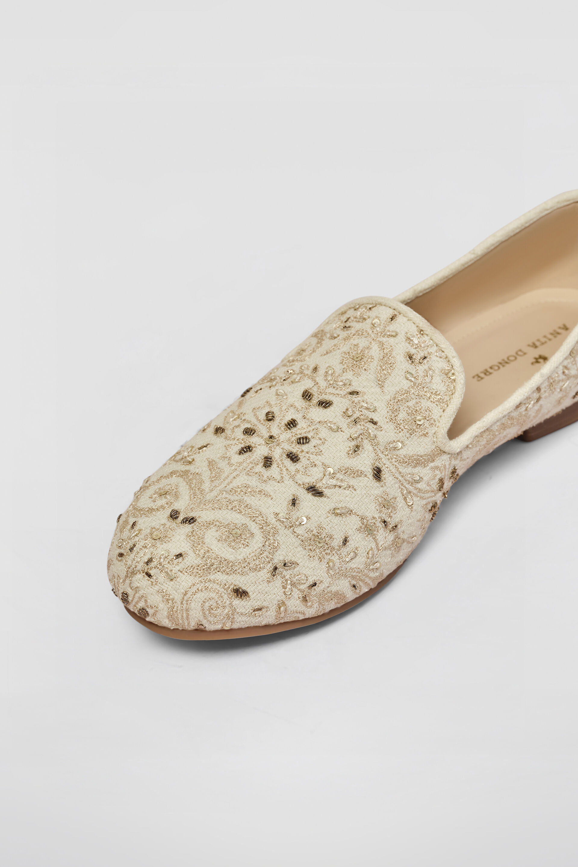 Shravas Embroidered Silk Mojris - Natural, Natural, image 3